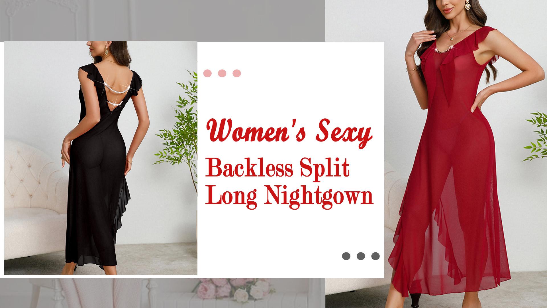 thumbnail video image 2 of Aivtalk Womens Lingerie Ruffled Babydoll Sheer Nightgowns See Through Mesh Sleepwear Dress Sexy Exotic Long Nightdress Burgundy M, 2 of 7