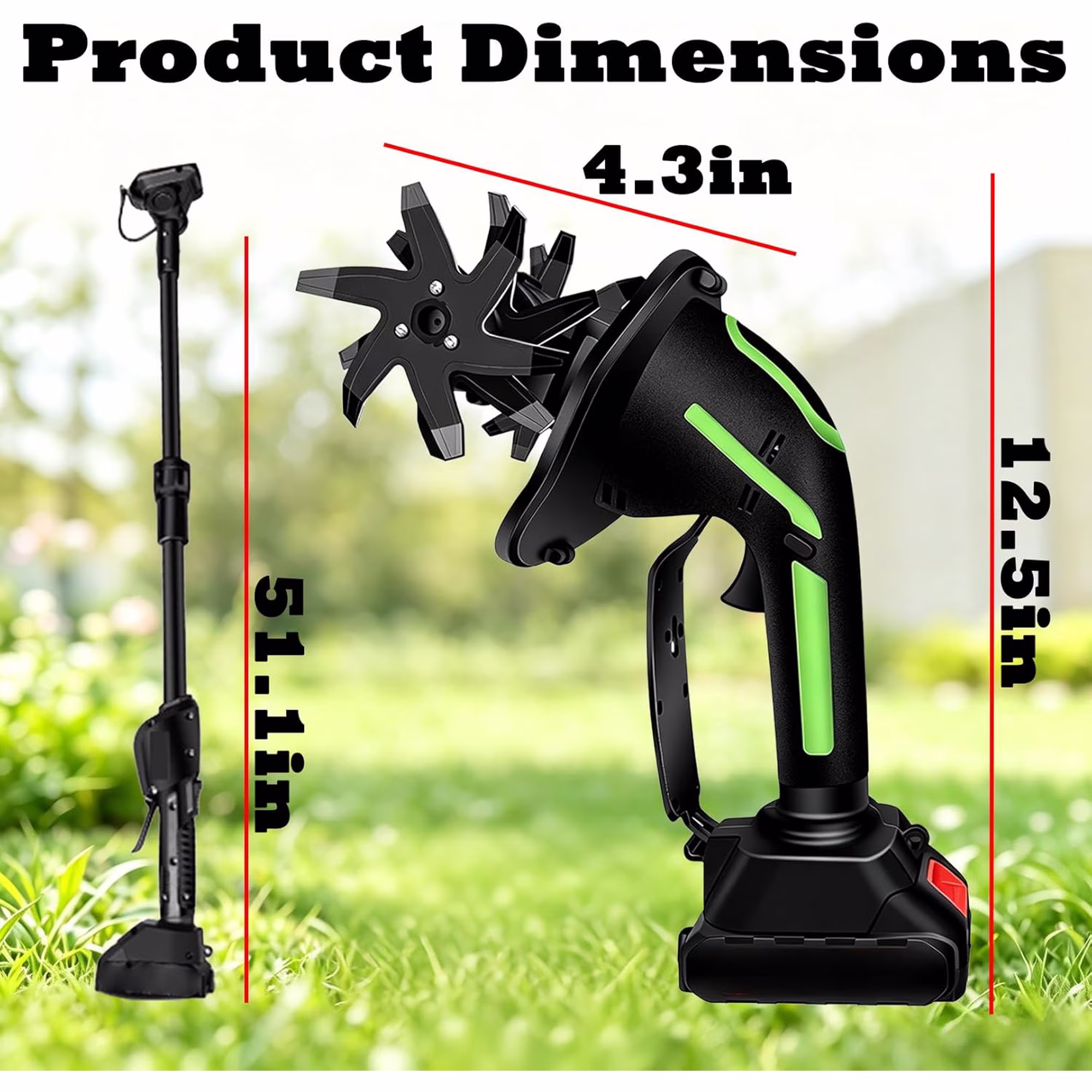 thumbnail video image 2 of 2-in-1 Cordless Tiller & Cultivator with Extension Pole – Battery Powered Handheld Garden Tool, Rechargeable Soil Cultivator for Weeding, Flower Beds, Trenching, 2 of 8