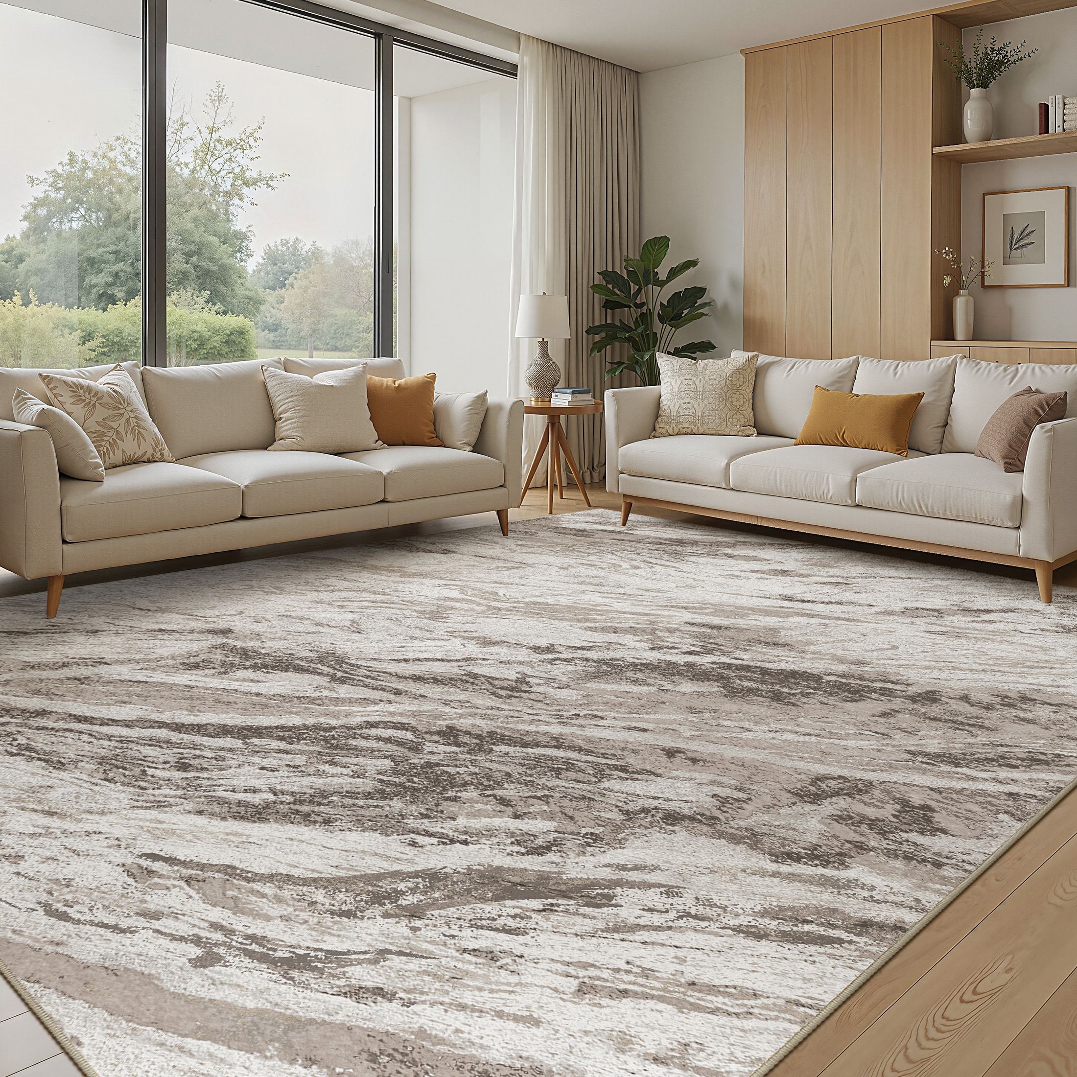 thumbnail video image 2 of MICGEEK 10x12 Washable Area Rugs for Living Room, Modern Abstract Printed Rug, Vacuum-Friendly, Non Slip Indoor Rug for Bedroom Dining Room Home Decor Carpet, Gray/Brown, 2 of 10
