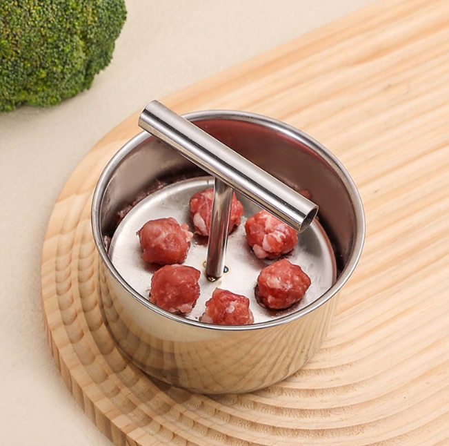 thumbnail video image 2 of YAMB Stainless Steel Meatball Maker, 12 Holes Manual Push-Type Meat Baller Mold, Hand Pressure Multi-Function Kitchen Fish‑ball Sushi Making Tool for Home & Stall Use, 5 Inch, 2 of 9