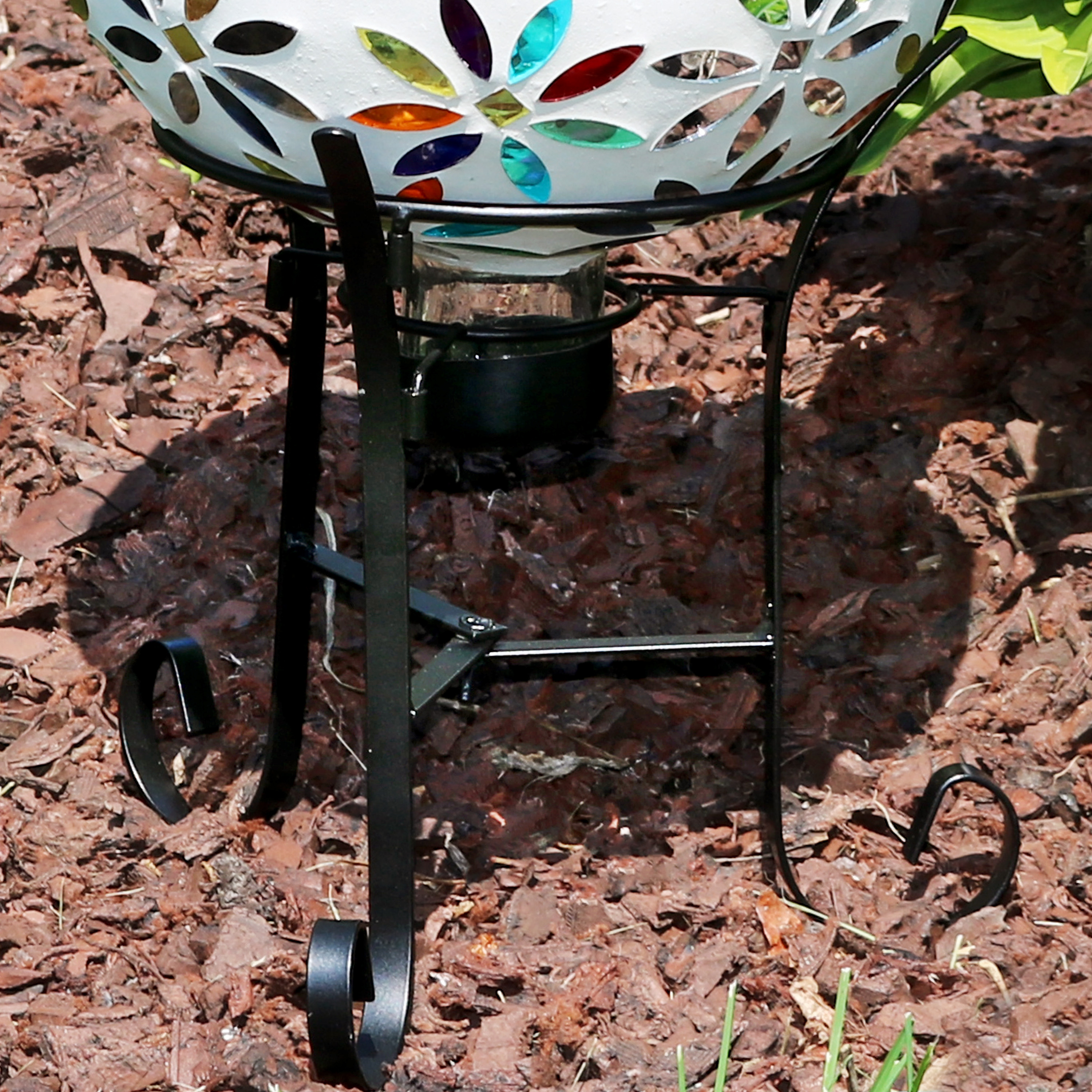 thumbnail video image 2 of Sunnydaze Decorative Scroll 11.5" Black Steel Outdoor Gazing Globe Stand, 2 of 6