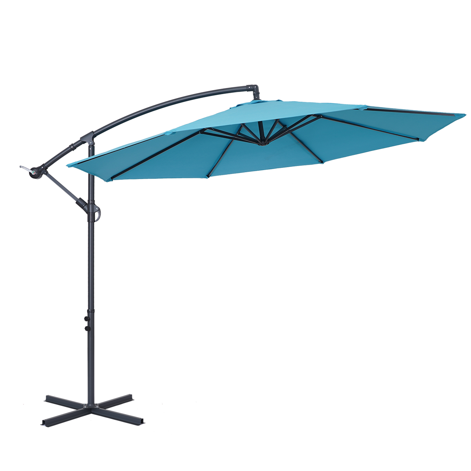 thumbnail video image 2 of ACEGOSES 10ft Outdoor Offset Patio Hanging Umbrella with Steel Ribs for Deck, Balcony and Garden,Lake Blue, 2 of 8
