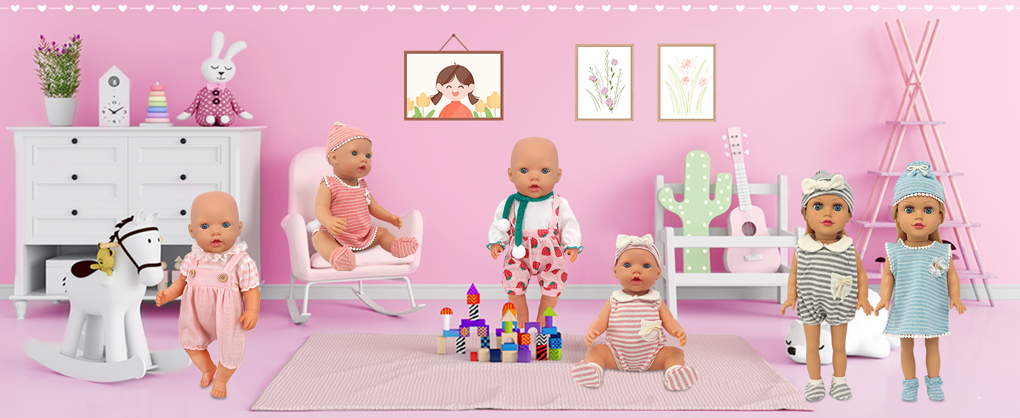 thumbnail video image 2 of ZITA ELEMENT 6 Sets 14-18 Inch Baby Doll Clothes, Doll Outfit for 43cm Reborn Dolls, Total 15 Pcs Doll Clothes and Accessories for 18 Inch Girl Dolls, 2 of 9