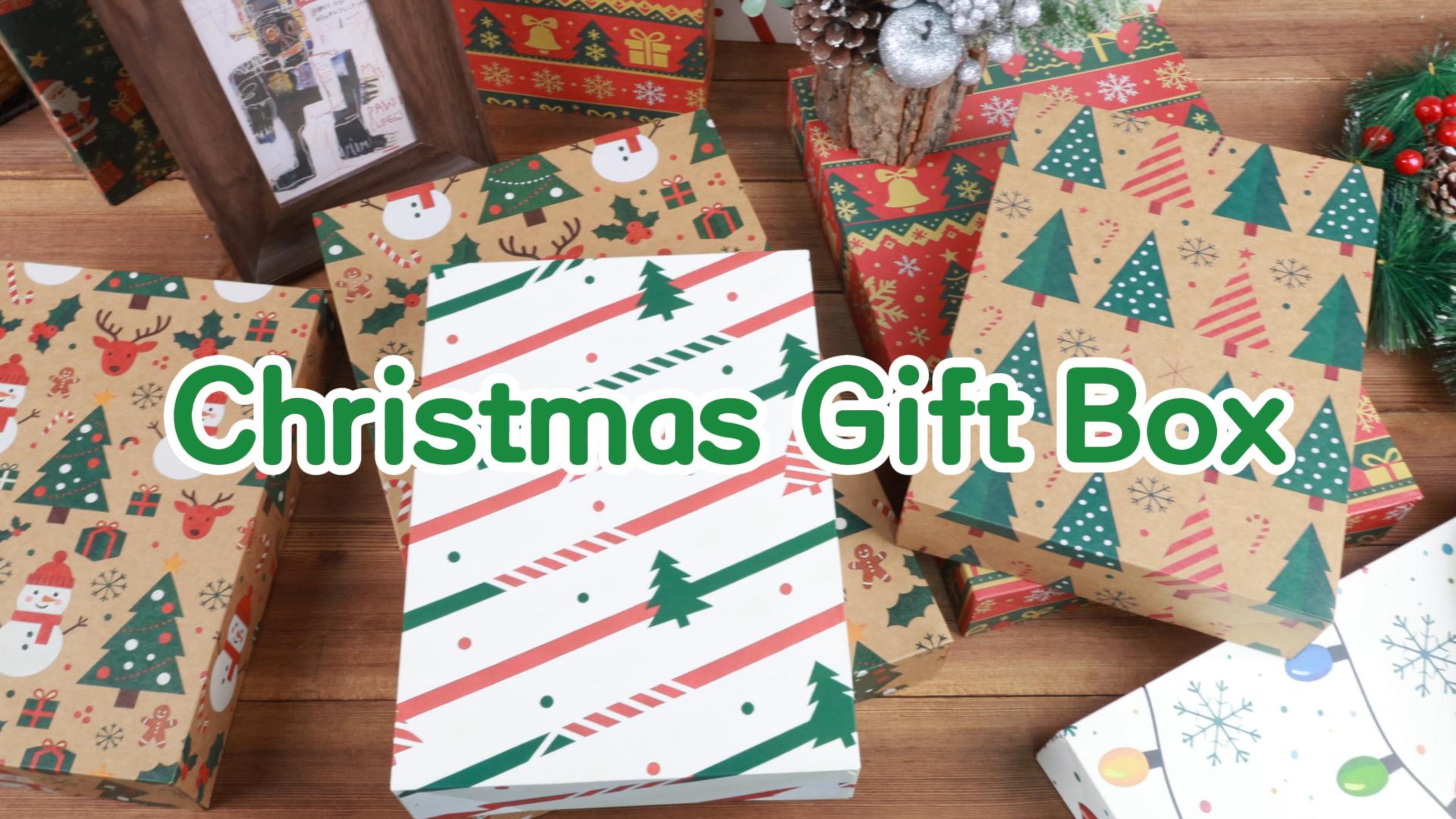 thumbnail video image 2 of Ayieyill Christmas Holiday Gift Boxes, 12 Pack Foldable Kraft Paper Gift Boxes,Large & Medium Size for Presents, Christmas Holiday Gift Wrapping, 2 of 8