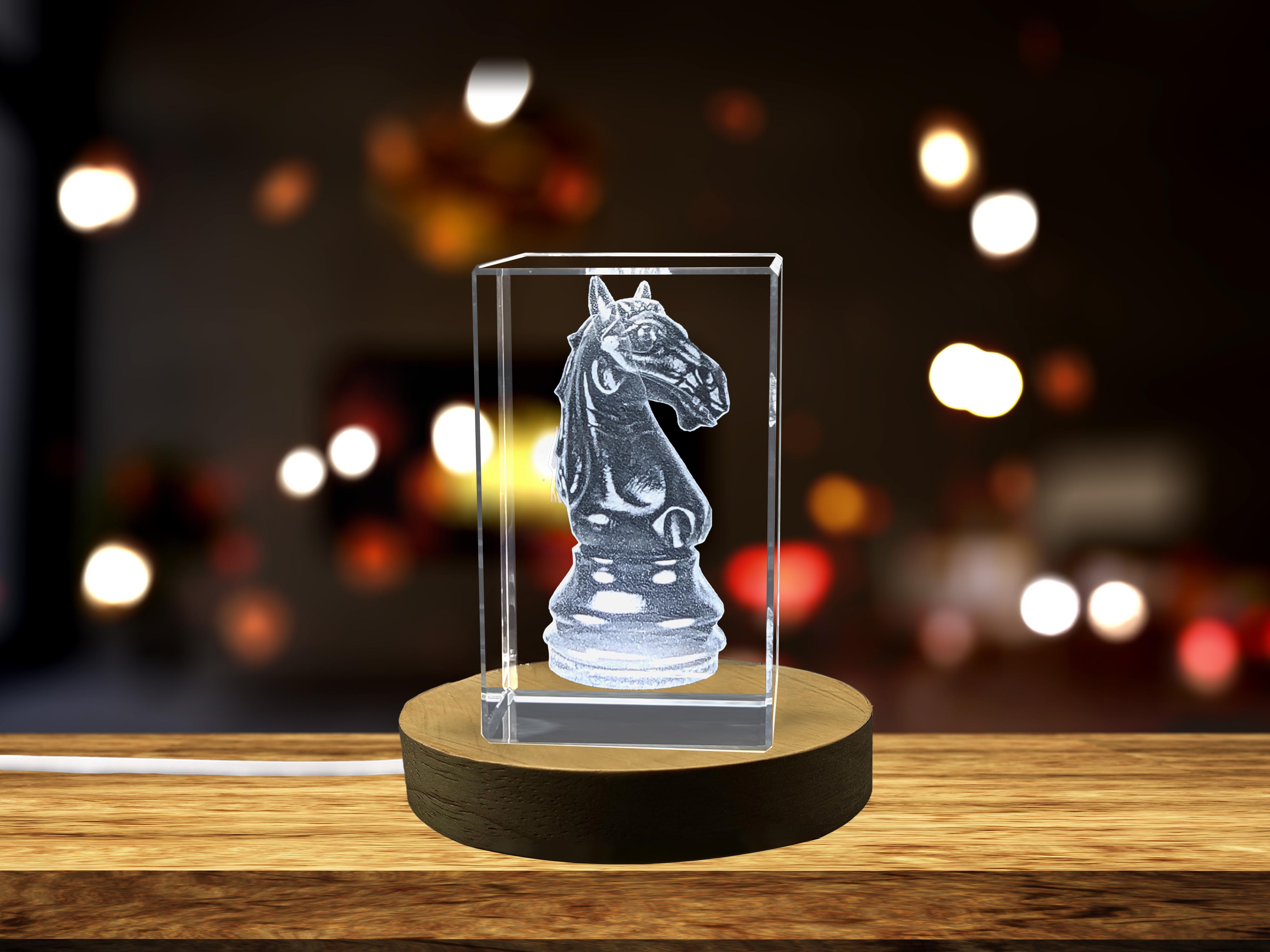 thumbnail video image 2 of Gorgeous Crystal Chess Knight Gift | 3D Engraved Chessman Figurine, 2 of 7