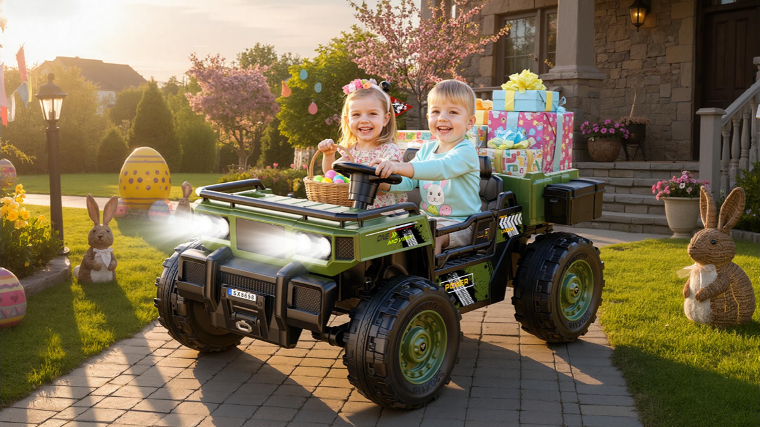 thumbnail video image 2 of East doll 24V Powered Ride on Dump Truck, 24V 2 Seater Ride on Car for Big Kid, 24 Volt Ride on Toy with Powerful Wheels for Boy Girl, 4WD 400W Motor, 24V Ride Ons for Kid Aged 3-8Y, Green, 2 of 9