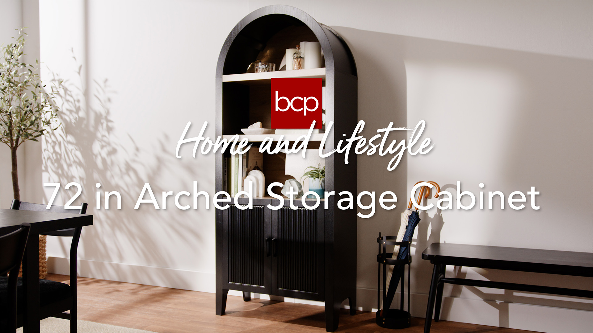 thumbnail video image 2 of Best Choice Products 72" Tall Arched Pantry Cabinet w/ Doors, 5-Tier Storage Cabinet w/Adjustable Shelves - Walnut, 2 of 10