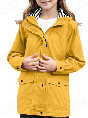 thumbnail video image 2 of Shadoumai Kids Rain Jacket Back To School Fashion Coats Boys Girls Lightweight Waterproof Sweatshirt Raincoat Youth Full Zip Up Button Down Coat Windbreaker Hooded Girls Back To School Outfit, 2 of 9