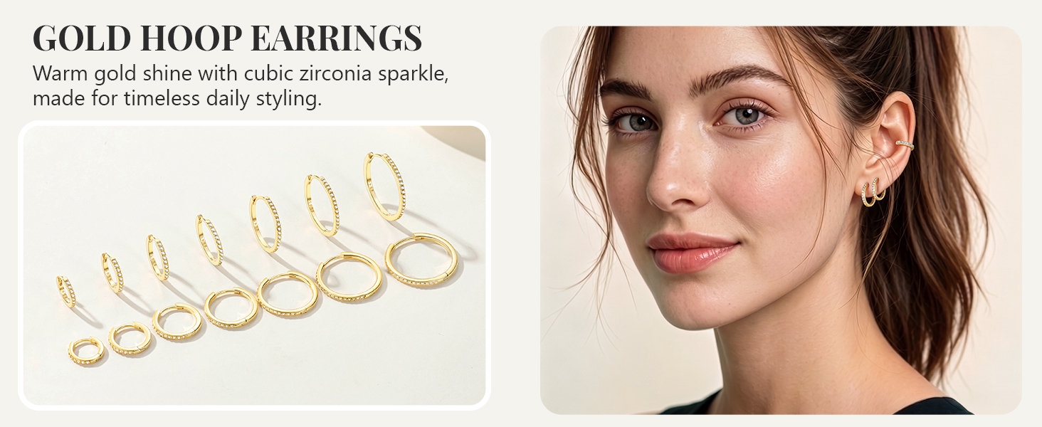 thumbnail video image 2 of Silvora 14K Gold Plated Huggie Hoop Earrings for Women 16MM Small Hoop Earrings with 925 Sterling Silver Post, Lightweight Cubic Zirconia Cartilage Earrings Jewelry Gifts for Wife Anniversary, 2 of 8