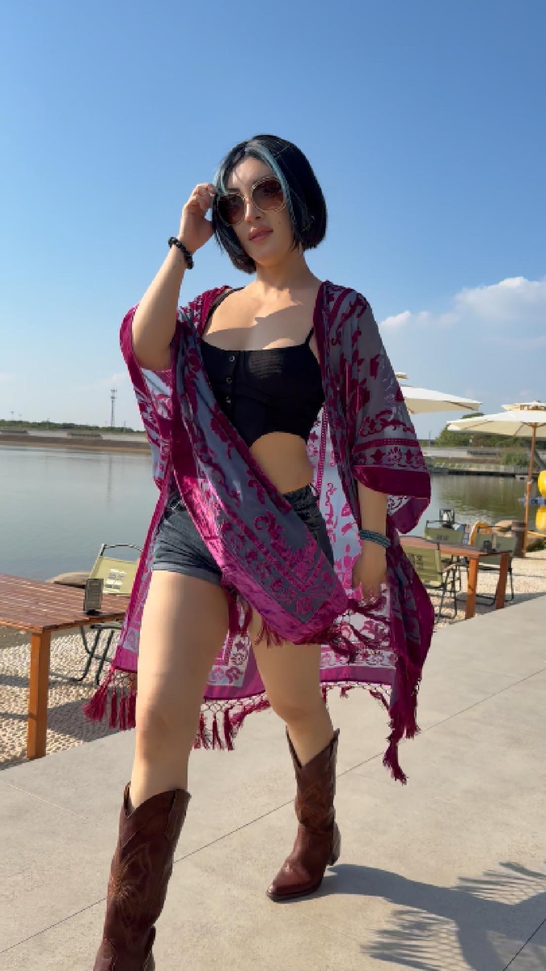 thumbnail video image 2 of WeHello Women's Bohemian Burnout Velvet Long Tassel Open Front Kimono, Casual Holiday Beach Layering Shawl Cover Up, 2 of 7