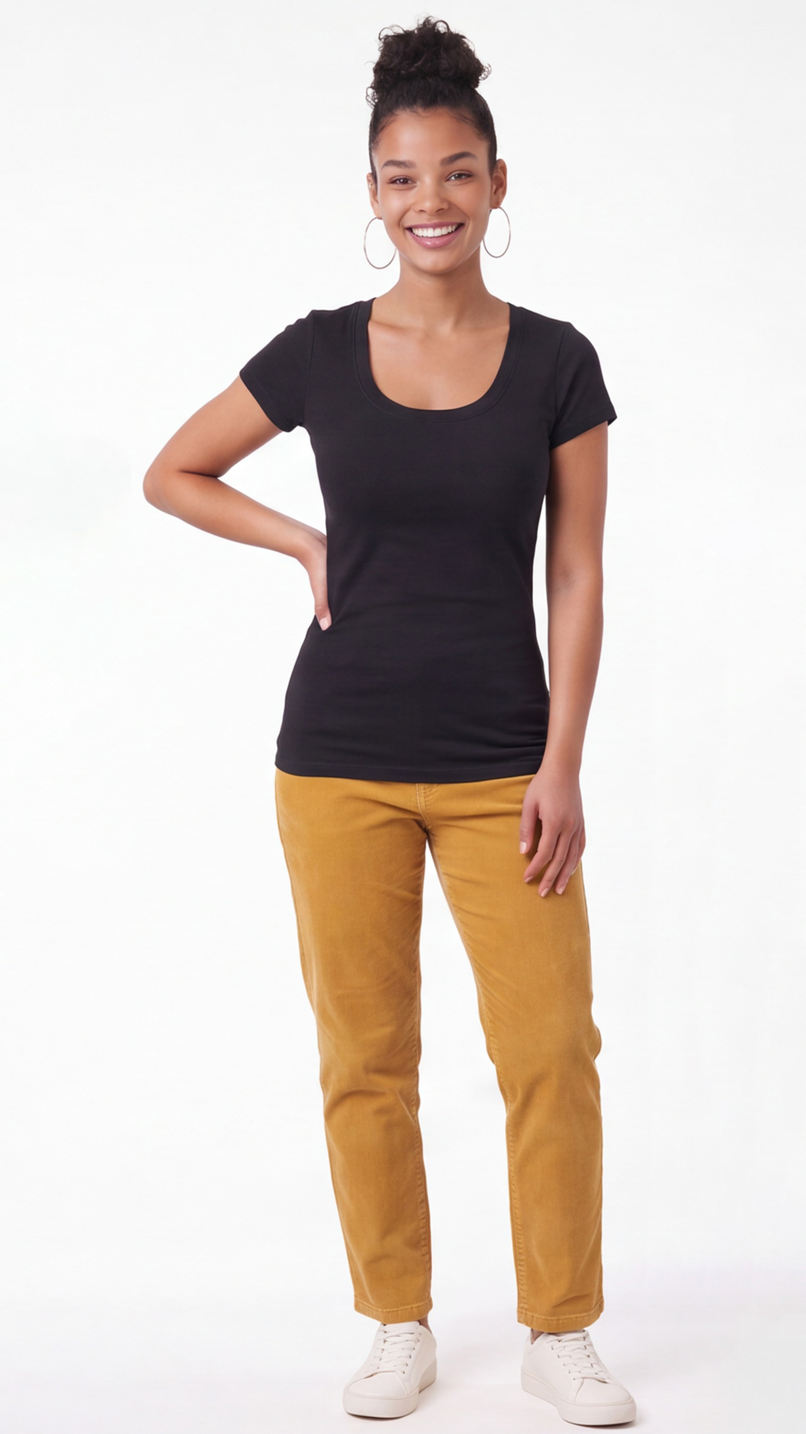 thumbnail video image 2 of Essential Basic Scoop Neck Short Sleeve Tee for Women Tshirt -Plus, Mustard, 2XL, 2 of 6
