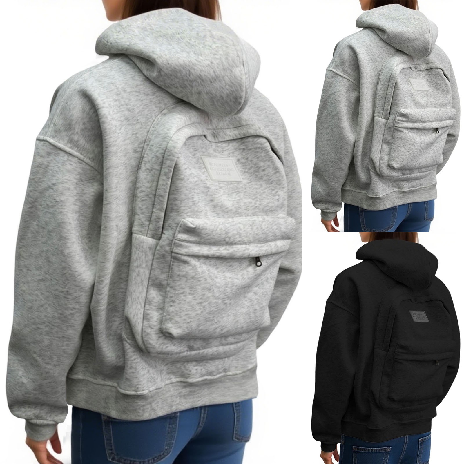 thumbnail video image 2 of Backpack Hoodie for Women Zipper Creative Lightweight Travel Hooded Sweatshirts Casual Fall Fashion Loose Jackets, 2 of 9