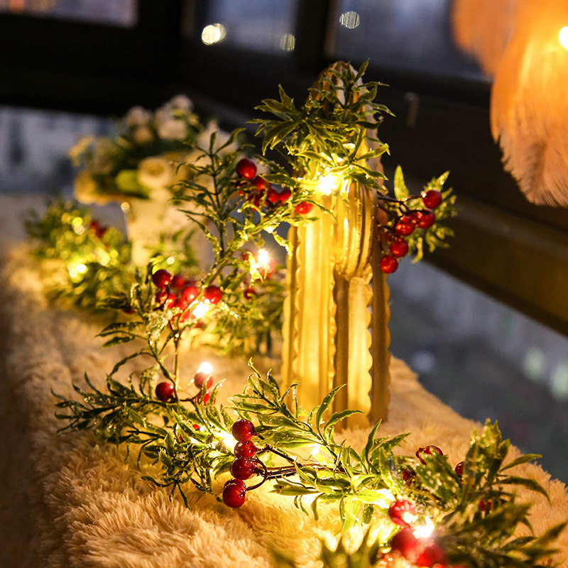 thumbnail video image 2 of Christmas LED String Lights Snowflake Red Fruit Pine Branch Vine  Battery-Powered Lamp Wedding Holiday Decoration Light, 2 of 9