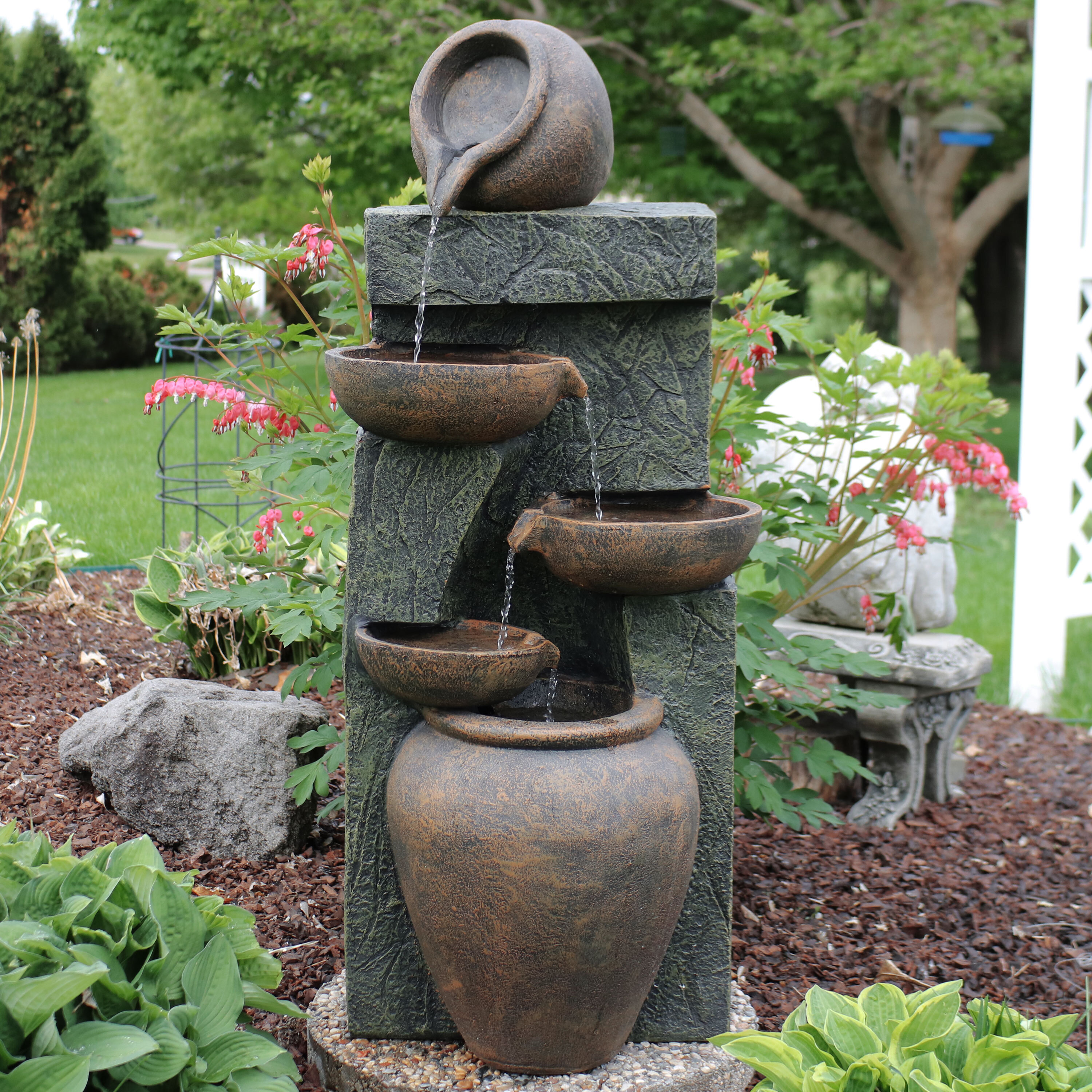 thumbnail video image 2 of Sunnydaze Cascading Earthenware Pottery Stream Outdoor Water Fountain, 2 of 12