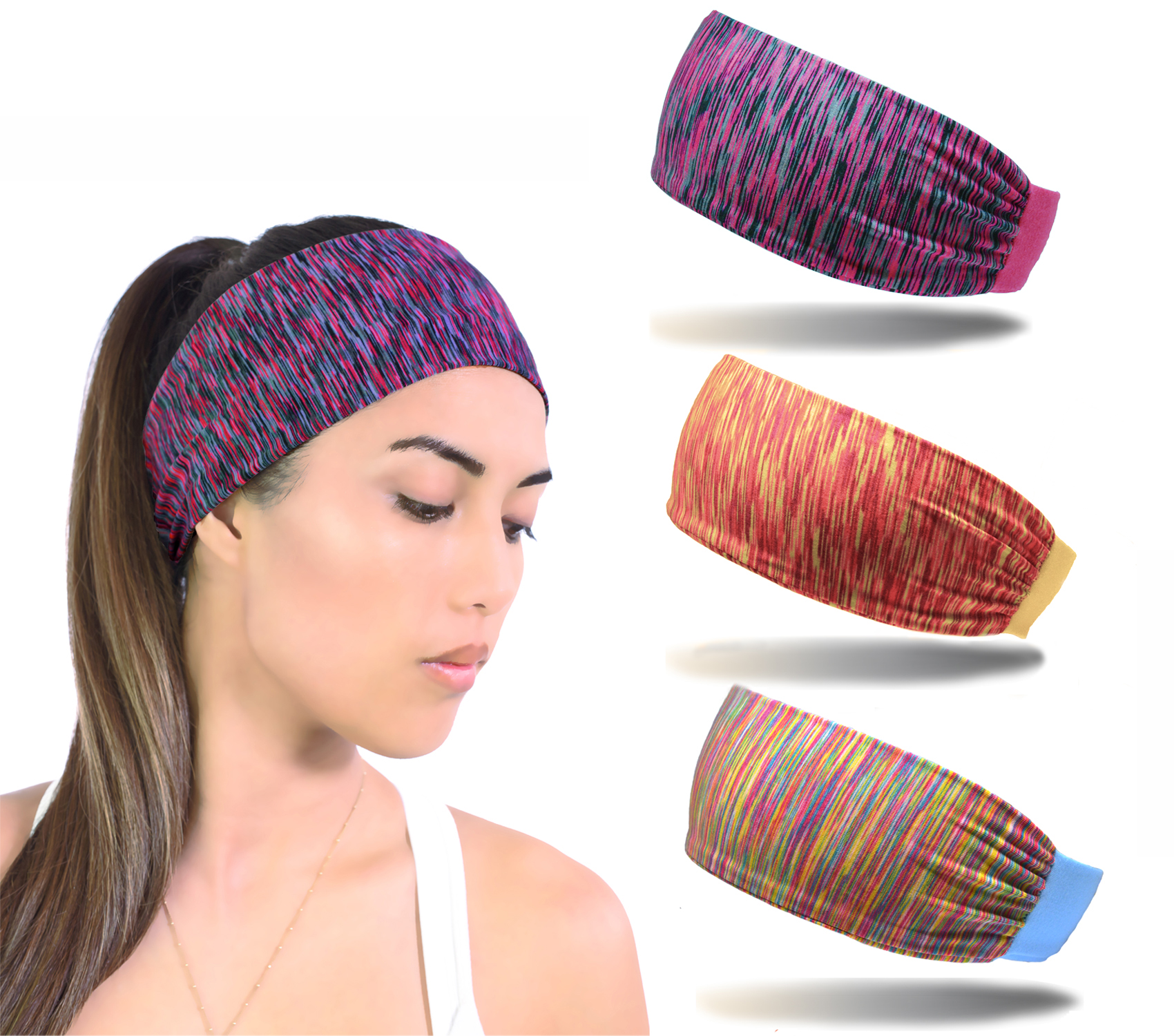 thumbnail video image 2 of Beaute Galleria Women Sport Fitness Headbands, Moisture Wicking Elastic Stretchy Athletic Sweatband, 3 Pack, 2 of 8