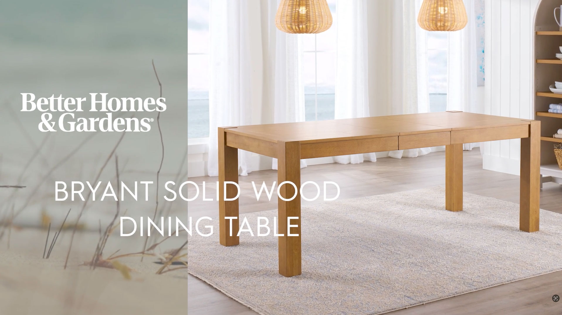 thumbnail video image 3 of Better Homes & Gardens Bryant Solid Wood Extendable Dining Table, Light Honey Finish, 3 of 15