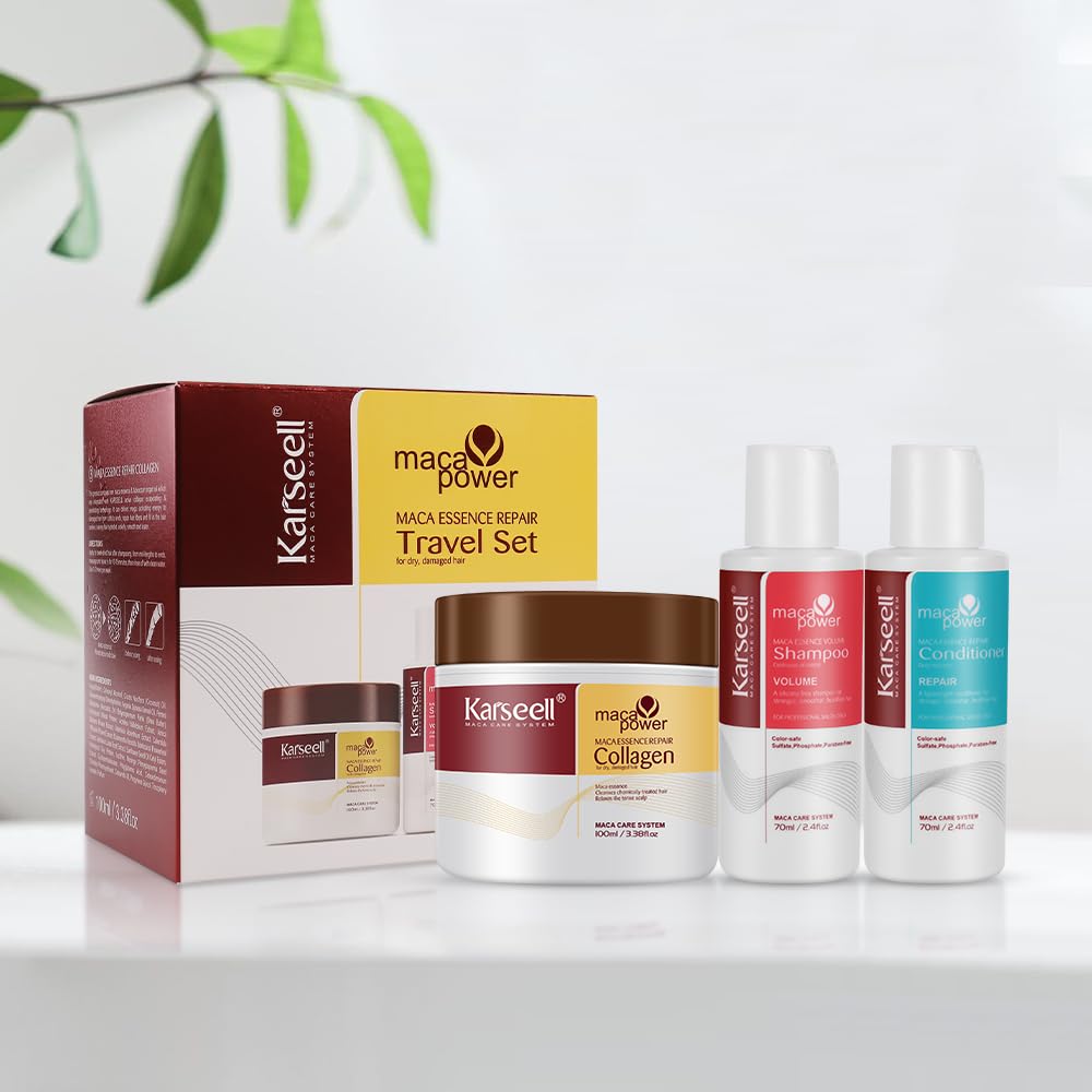 thumbnail video image 2 of Karseell Collagen Hair Treatment 3-Piece Set - Repair Mask, Shampoo & Conditioner for Dry Damaged & All Hair - Travel Size 3.38floz +2.4floz+2.4floz, 2 of 12