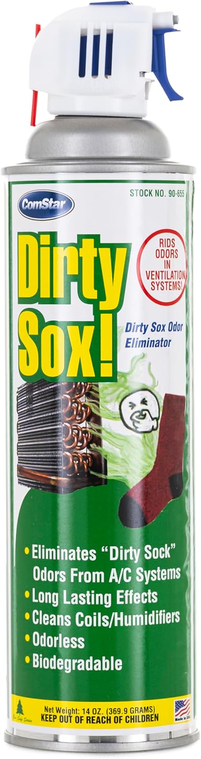 thumbnail video image 2 of ComStar Dirty Sox Odor Neutralizer & Cleaner, Eliminates Dirty Socks Smell from Coils & Filters, Non-Corrosive, Long-Lasting HVAC Deodorizer for Small A/C, 1 Gallon (90-656), 2 of 6