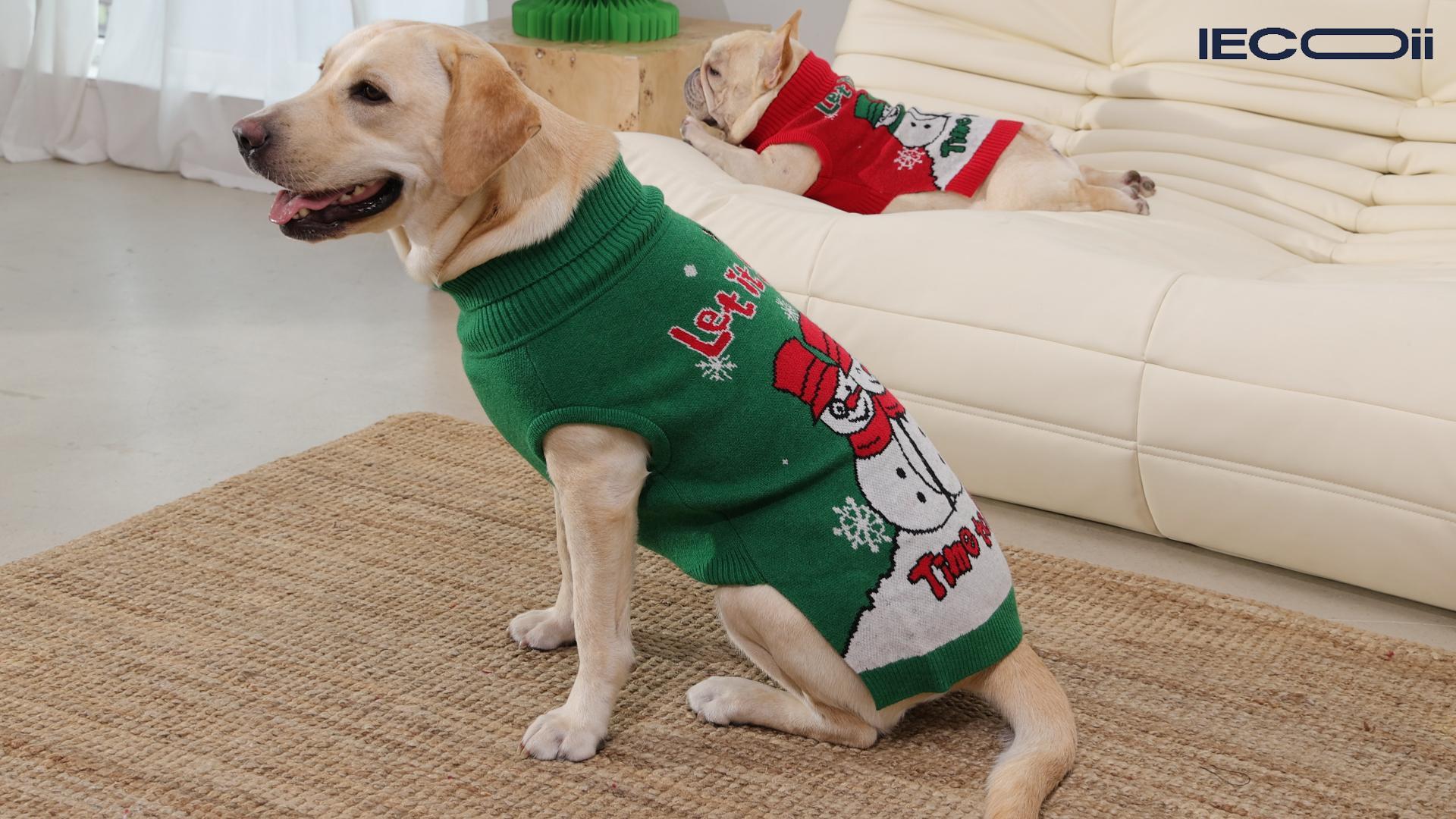 thumbnail video image 2 of IECOii Christmas Dog Sweater with Leash Hole,Warm Soft Pullover Knitwear for Holiday,Snowman Pet Turtleneck for Medium Dogs,Red,M, 2 of 9