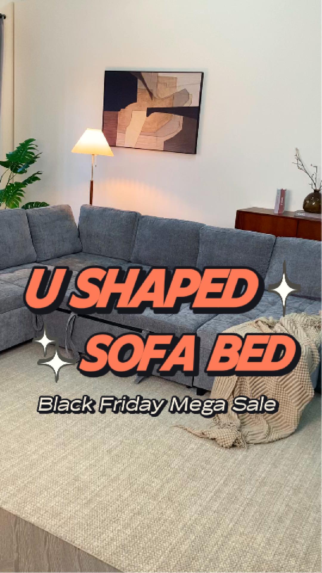 thumbnail video image 2 of LAKPS Sectional Sleeper Sofa with Pull Out Bed, U-Shaped Modular Sectional with Storage, Cloud Couch for Living Room, Family Room & Apartment, Flat White (3-Box Shipped), 2 of 9