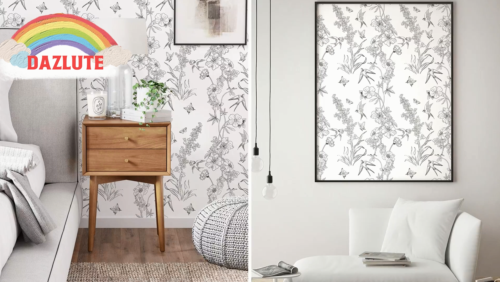 thumbnail video image 2 of Caltero Floral Wallpaper Peel and Stick Wallpaper Black White Wallpaper Self Adhesive Removable Contact Paper,17.71" x 394", 2 of 11