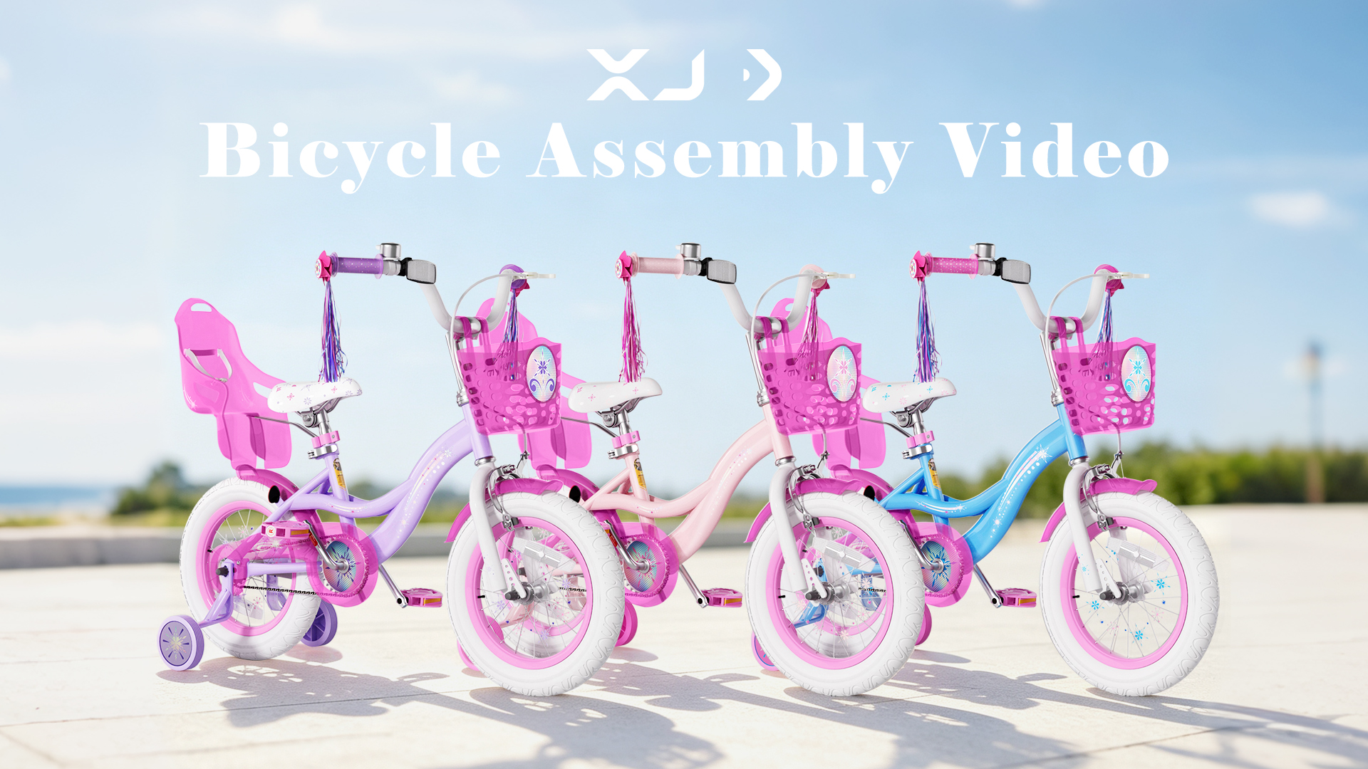 thumbnail video image 2 of XJD 12 inch Toddler Girls Bike for age 2-4 Years Child Bike With Training Wheels, Kids Bike With Handbrake Basket, Princess Bicycle Pink, 2 of 13