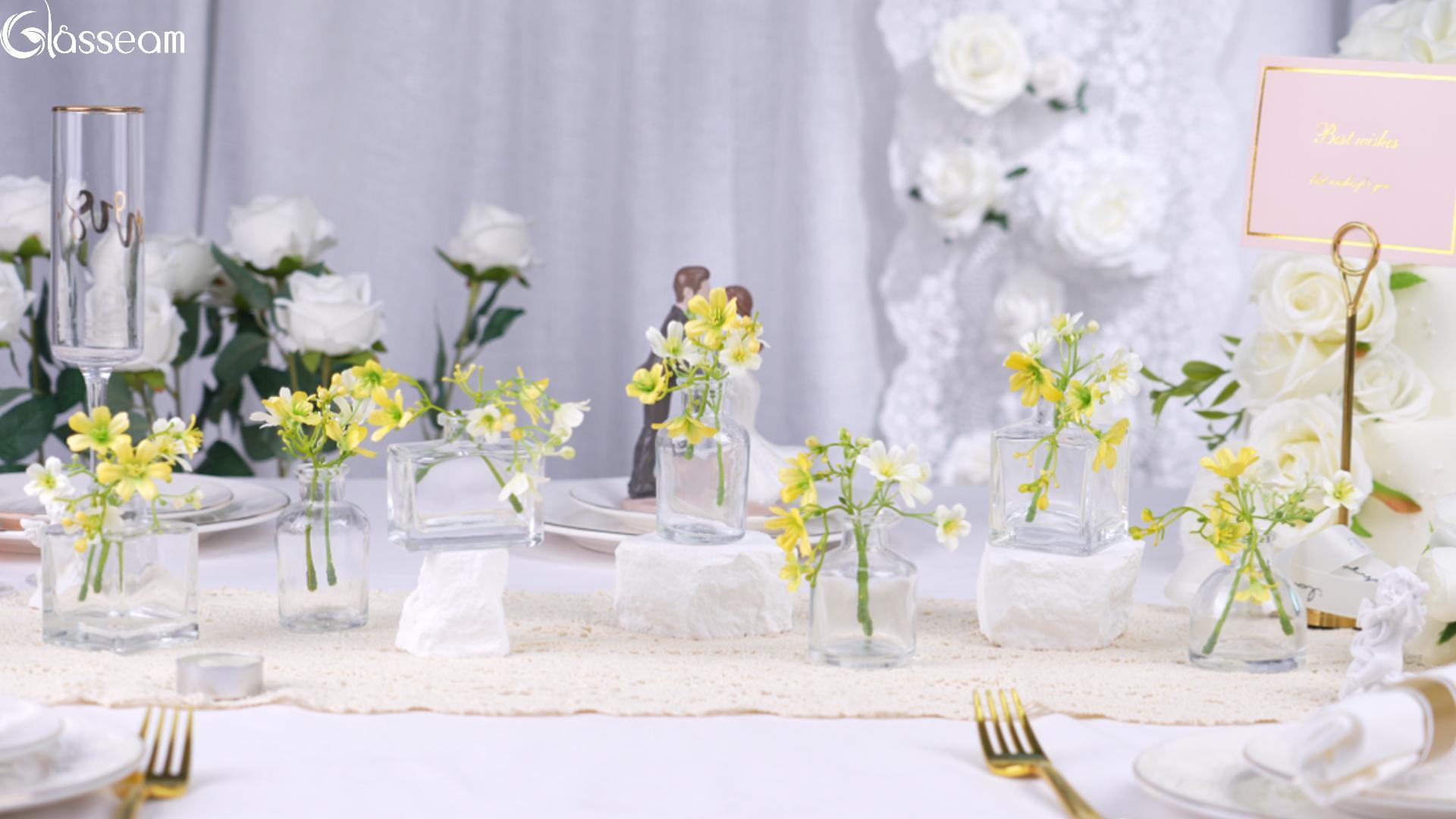 thumbnail video image 2 of Glasseam Set of 20 Mini Glass Bud Vases: Bulk Small Flower Vases for Centerpieces, Wedding Table Decor, Modern Champagne Vases for Dining Room, Baby Shower Favors, 2 of 9