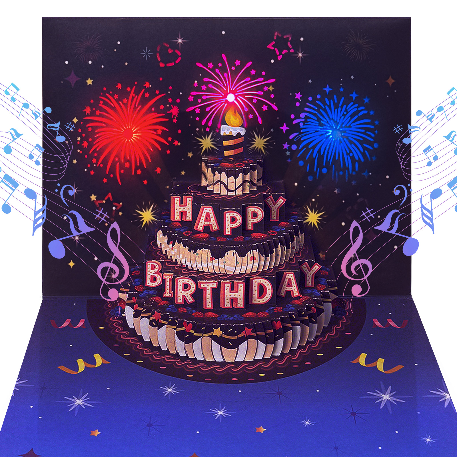 thumbnail video image 2 of Lockways 3D Pop Up Firework Birthday Cards, Musical LED Lights Cards, Birthday Gifts for Mom Women Men Dad Father Wife, 2 of 8