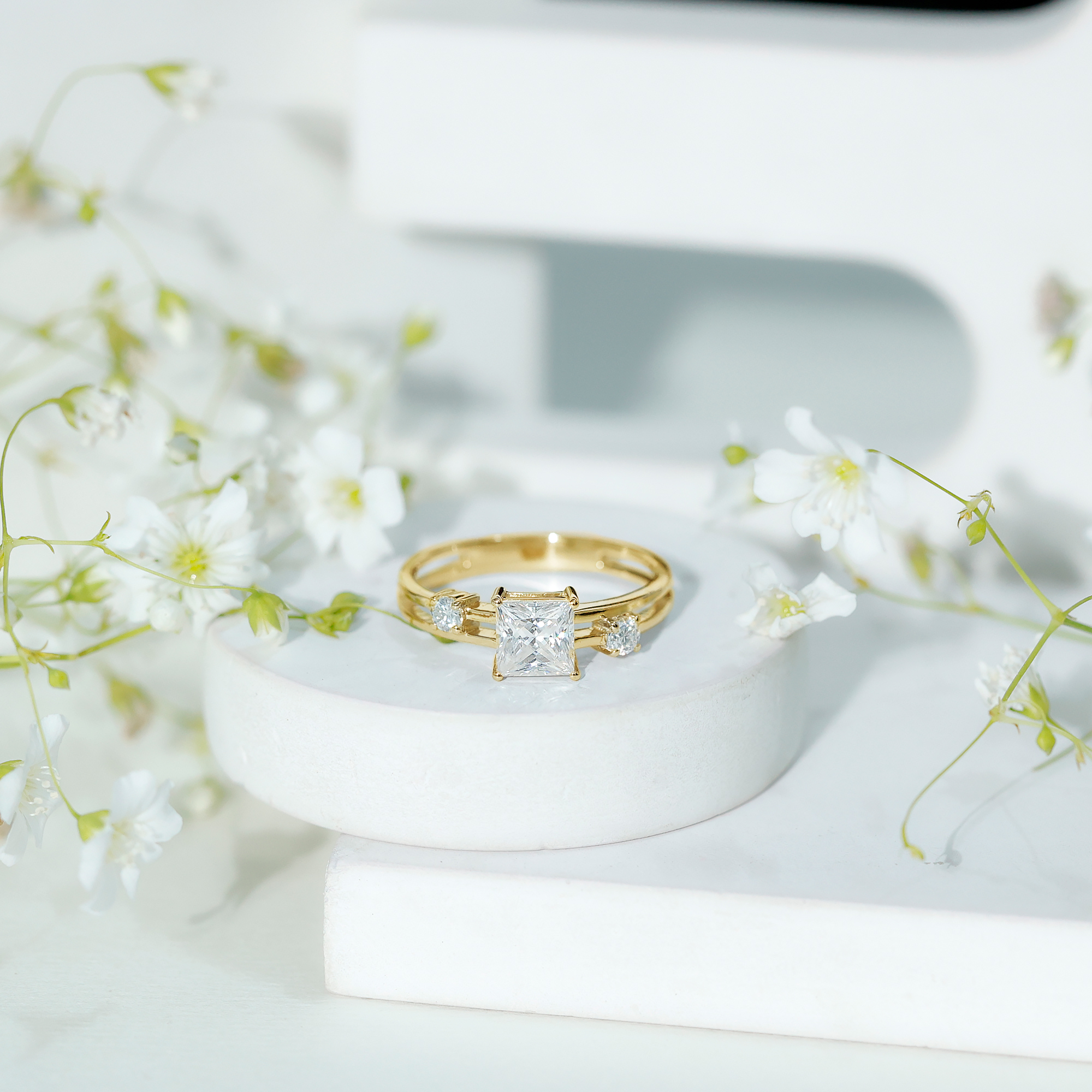 thumbnail video image 2 of Rosec Jewels Lab Diamond Square Engagement Ring 1 Ct- Double Band Ring - 6 mm Princess Cut, EF-VS Grade, 925 Sterling Silver, US 4.00, 2 of 8