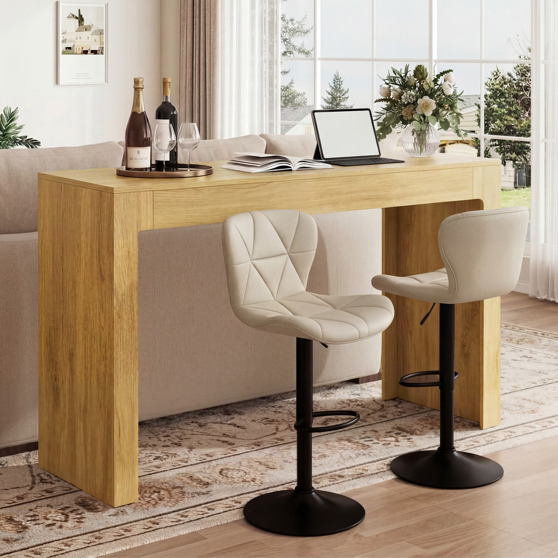 thumbnail video image 2 of Hawsaiy 55" Modern Bar Table, Counter Height Pub Table for 4-6 People, Long Rectangular Dining Table, Home Bar Table for Kitchen, Living Room, Dining Room, White, 2 of 9