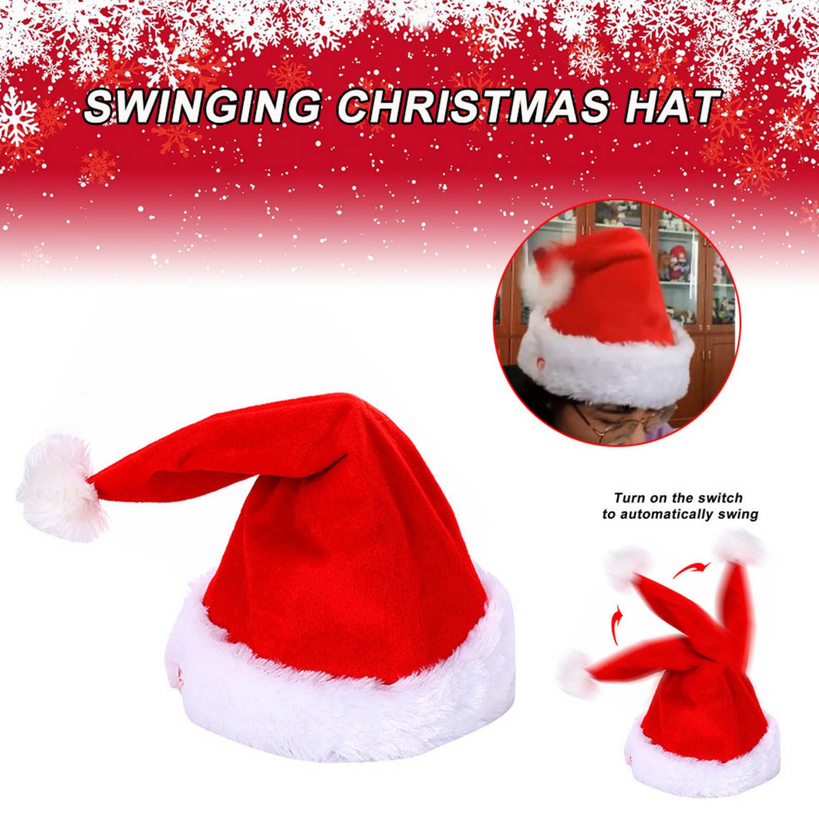 thumbnail video image 2 of Singing and Dancing Electric Christmas Santa Hat Clearance, Musical Funny Toy Hat, Plush Velvet Christmas Cap in Traditional Red White Party Hat for Christmas New Year Party Supplies Xmas, 2 of 11