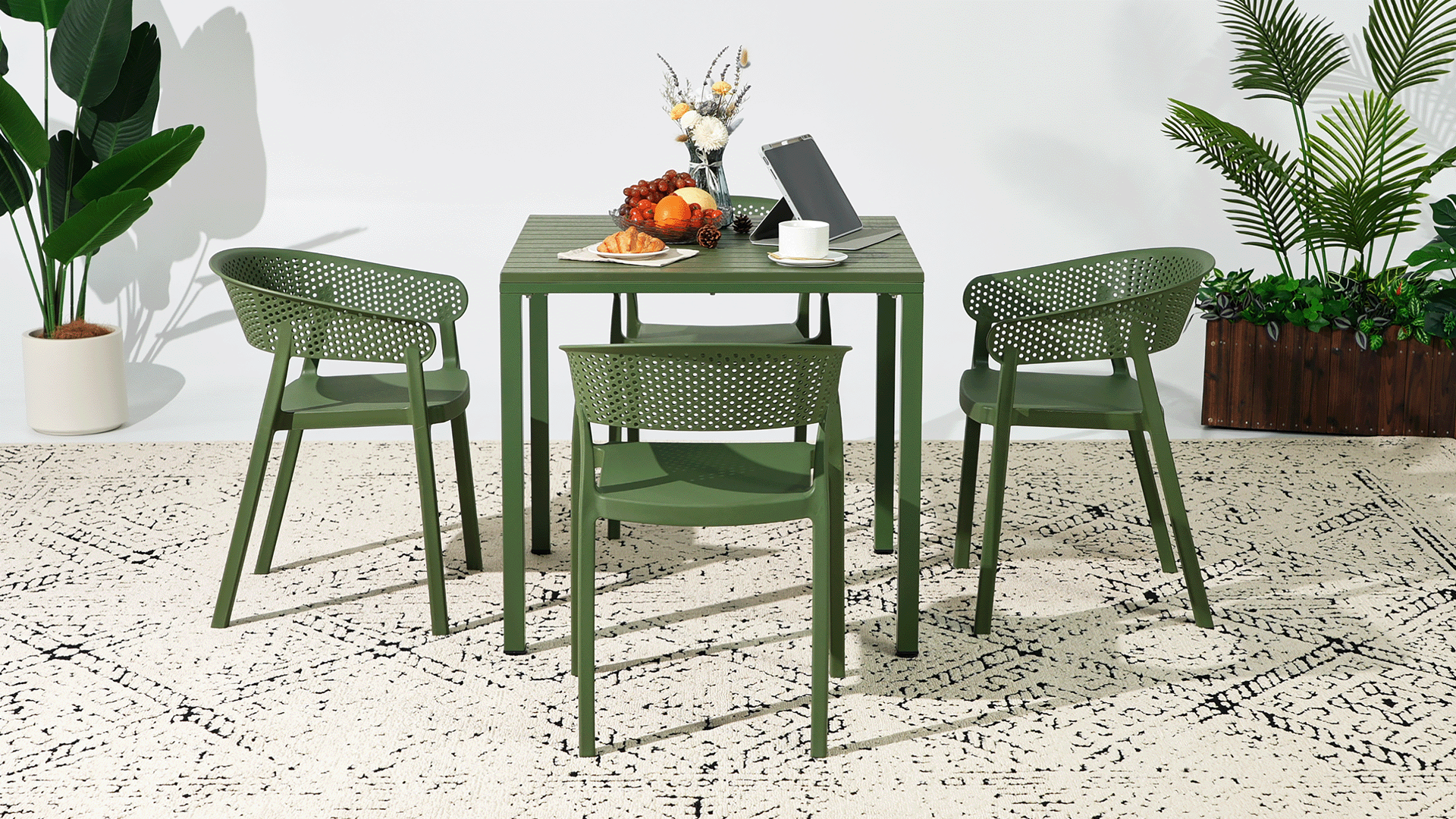 thumbnail video image 2 of WestinTrends Playa 5-Piece Outdoor Metal Frame Square Dining Table Patio Set with Stackable Patio Dining Chairs, White, 2 of 16