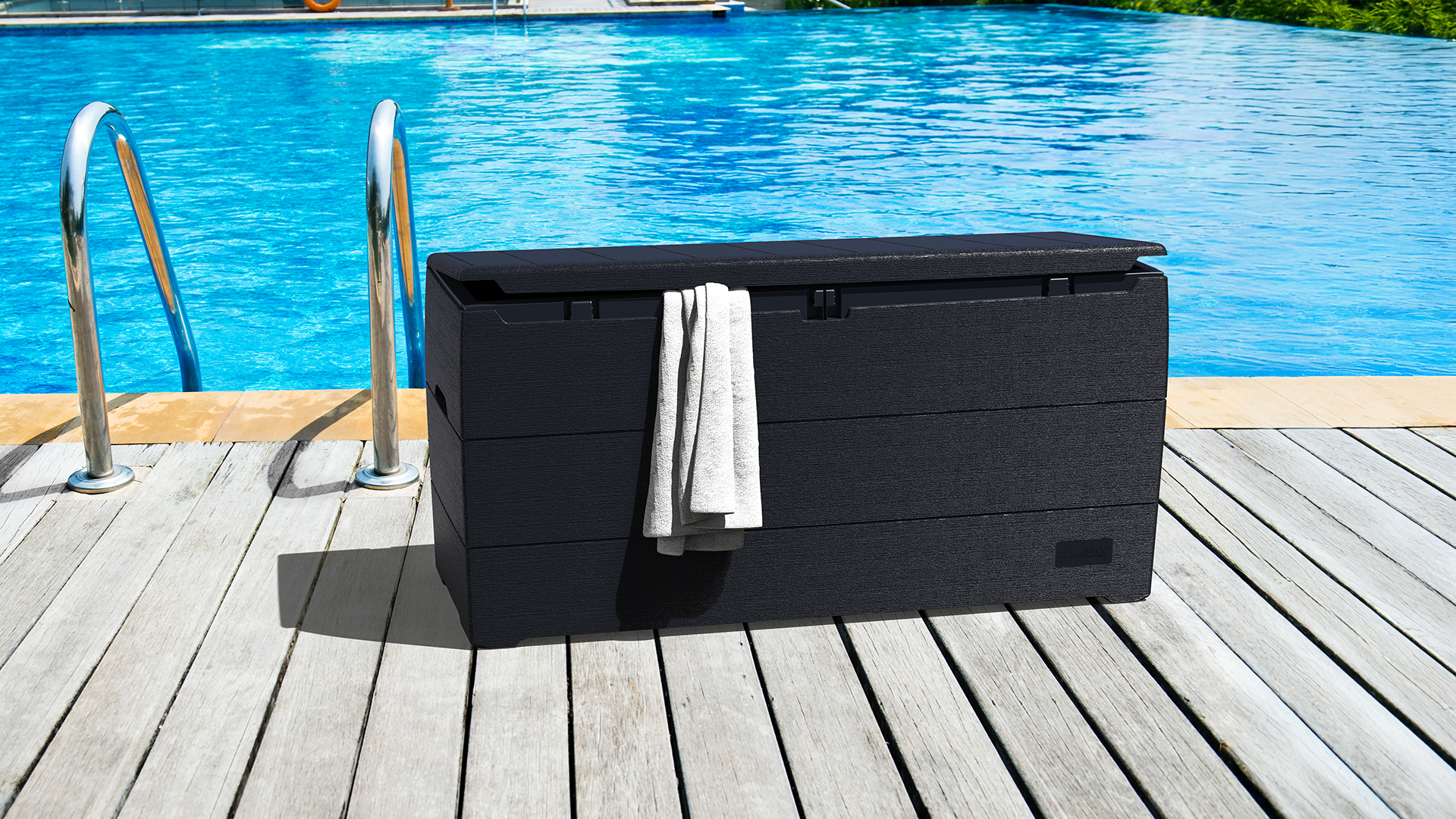 thumbnail video image 2 of Duramax 71 Gallon Outdoor Plastic Resin Deck & Garden Organizer Storage Box, Brown, 2 of 13