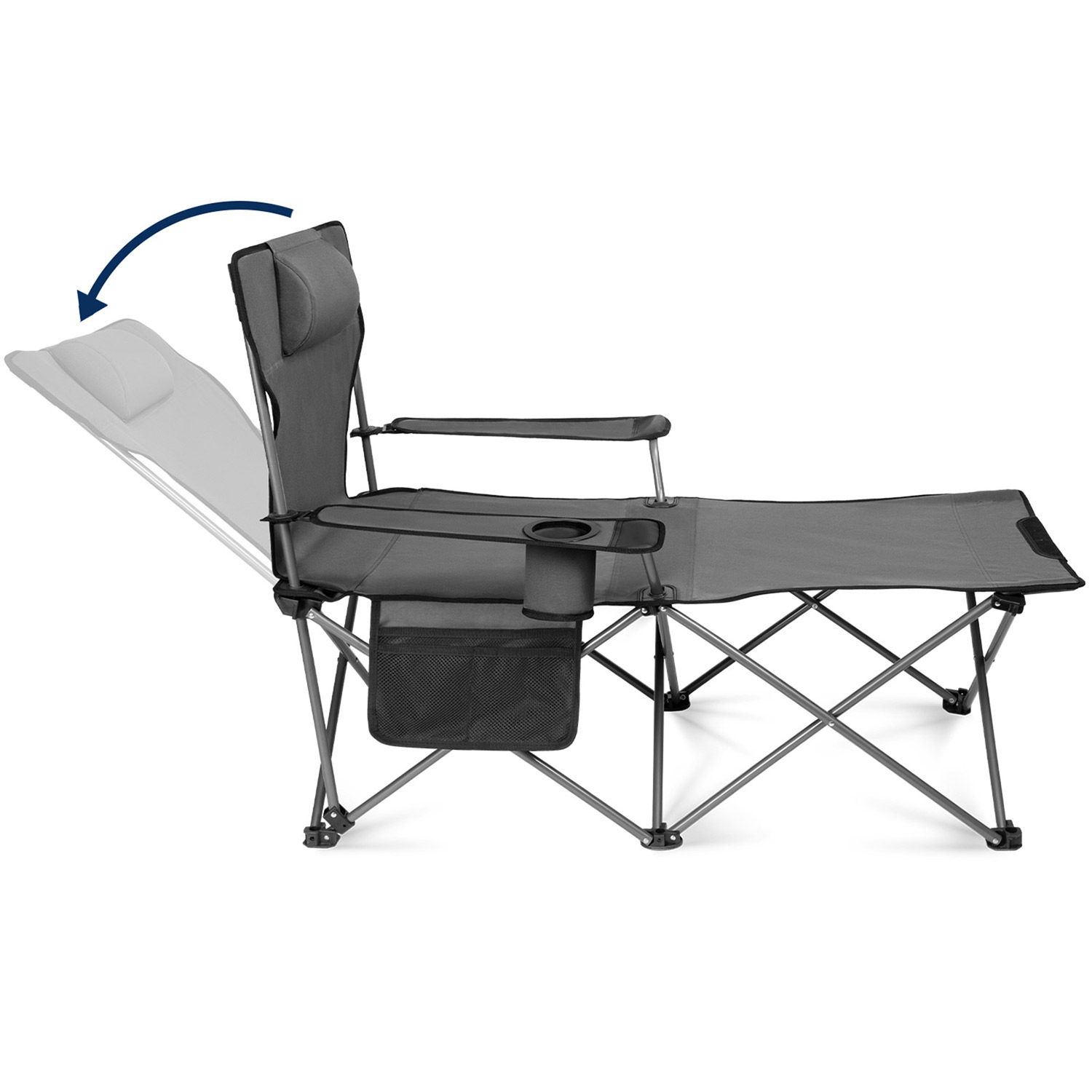 thumbnail video image 2 of Reclining Beach Chair for Adults, 6-Legged Camping Chair with Foot Rest, Grey, 2 of 9