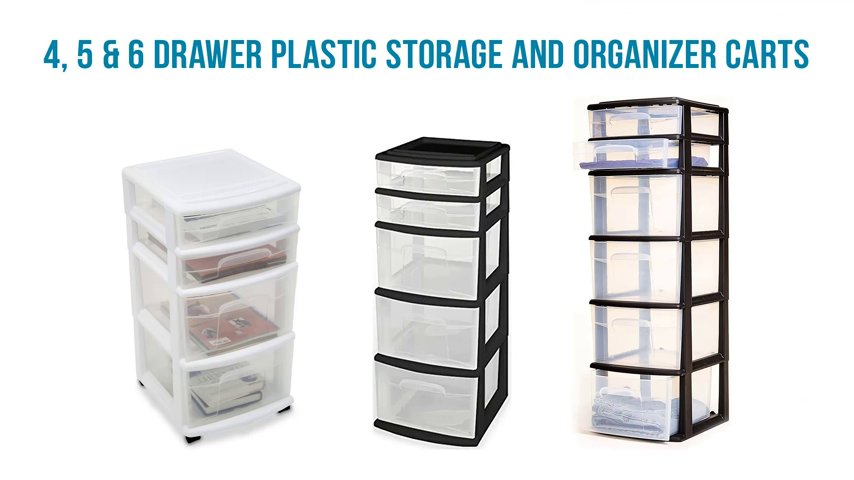thumbnail video image 2 of Homz Plastic 2 Drawer Wide Body Home Storage Cart, Black Frame with Clear Drawer, 2 Pack, 2 of 10