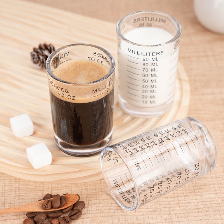Bcnmviku Shot Glass Measuring Cup 3 Ounce/90ML Liquid Heavy High Espresso Glass Cup Black Line (Black)