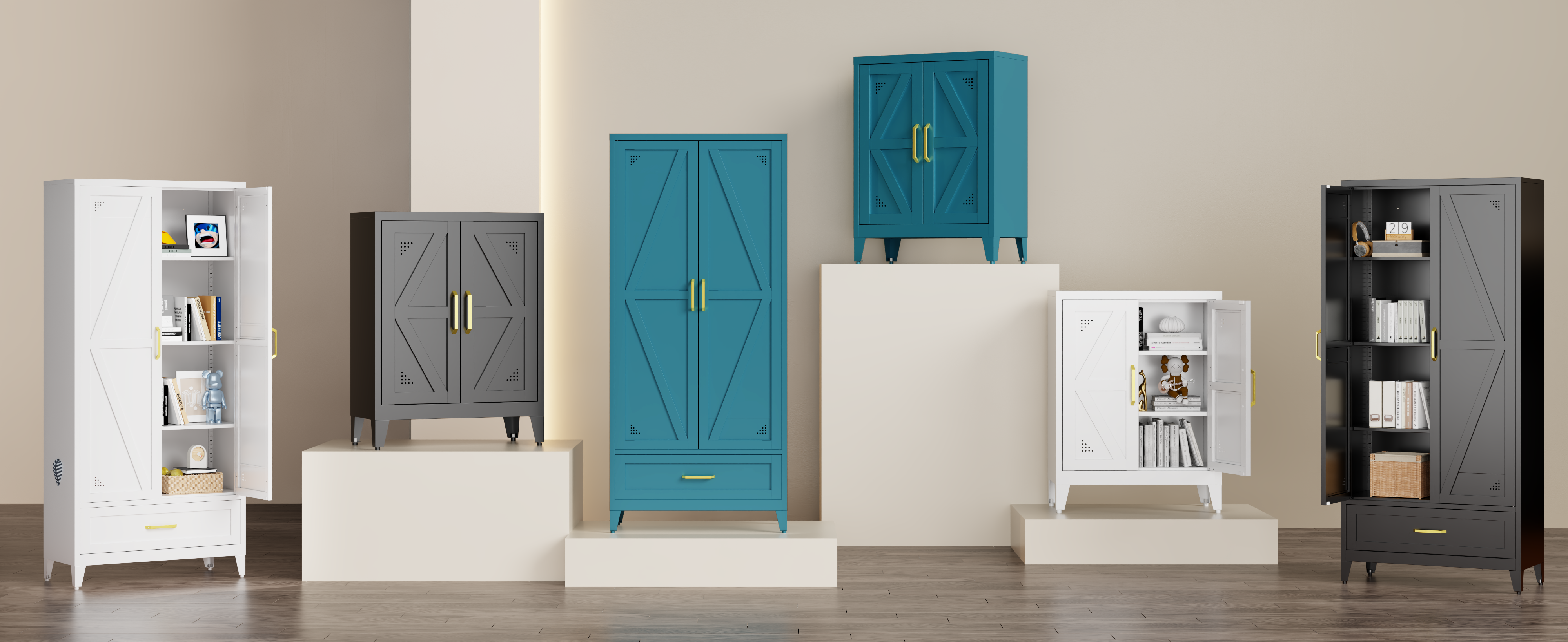 thumbnail video image 2 of NadooLite 71"H Blue Metal Storage Cabinet with Adjustable Shelves, 2 Doors & 1 Drawers, Multi-Use Organizer for Garage,Dining,Bath,Laundry,Pantry, 2 of 10