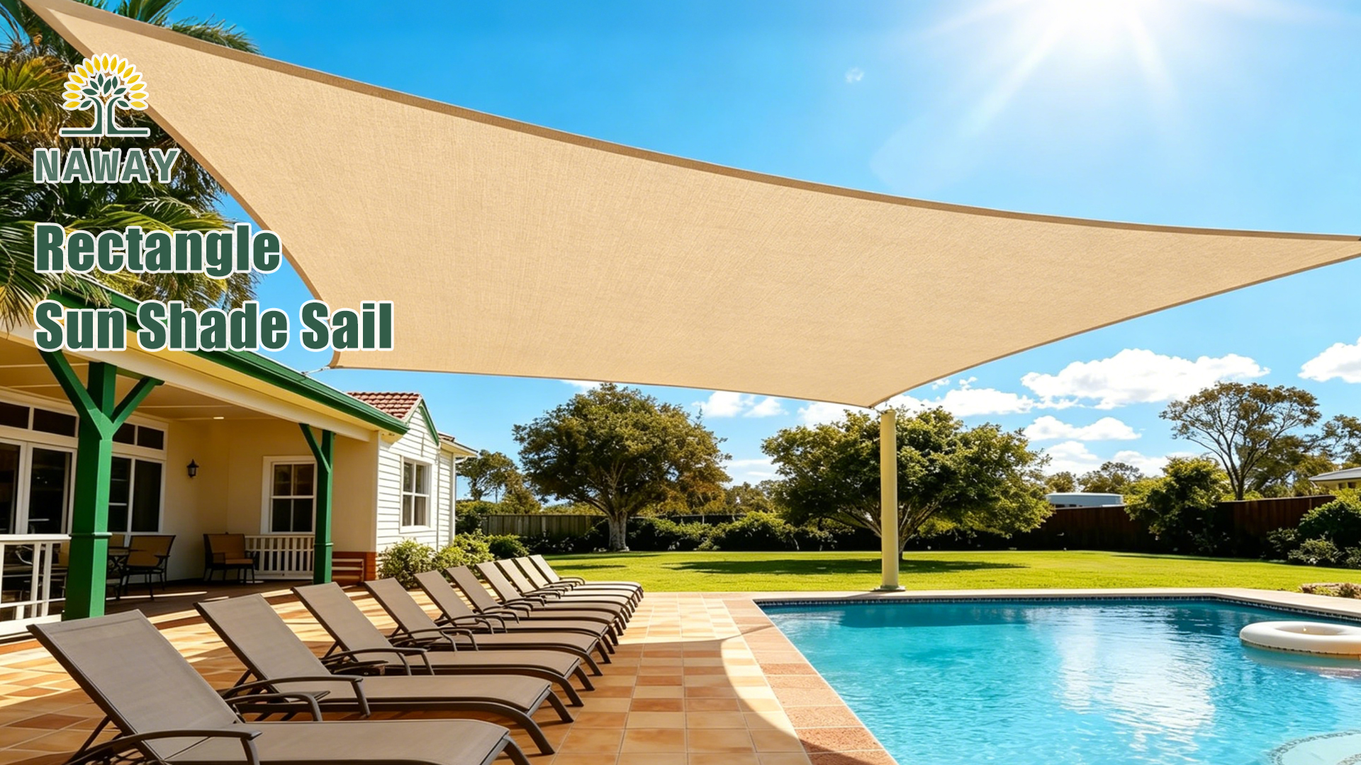 thumbnail video image 2 of NAWAY 12'X20'Mocha Rectangular Sun Shade Sail – HDPE 95% UV Block Outdoor Canopy for Patio, Garden, Breathable & Sun Shade Cover with D-Rings, 2 of 9