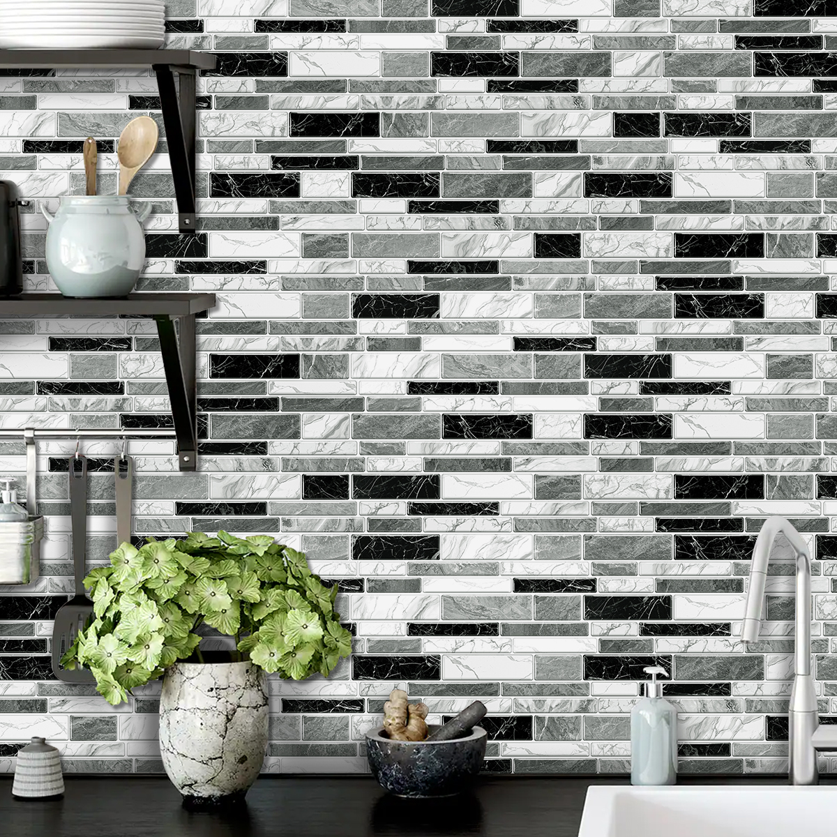 thumbnail video image 2 of Peel and Stick Backsplash 3D Wall Tiles,Self-Adhesive,Oil Proof,Waterproof, Removable Wall Panels for Kitchen & Bathroom,Modern Design, Easy Install (9.68x4.72 inch,48 Pack), 2 of 7