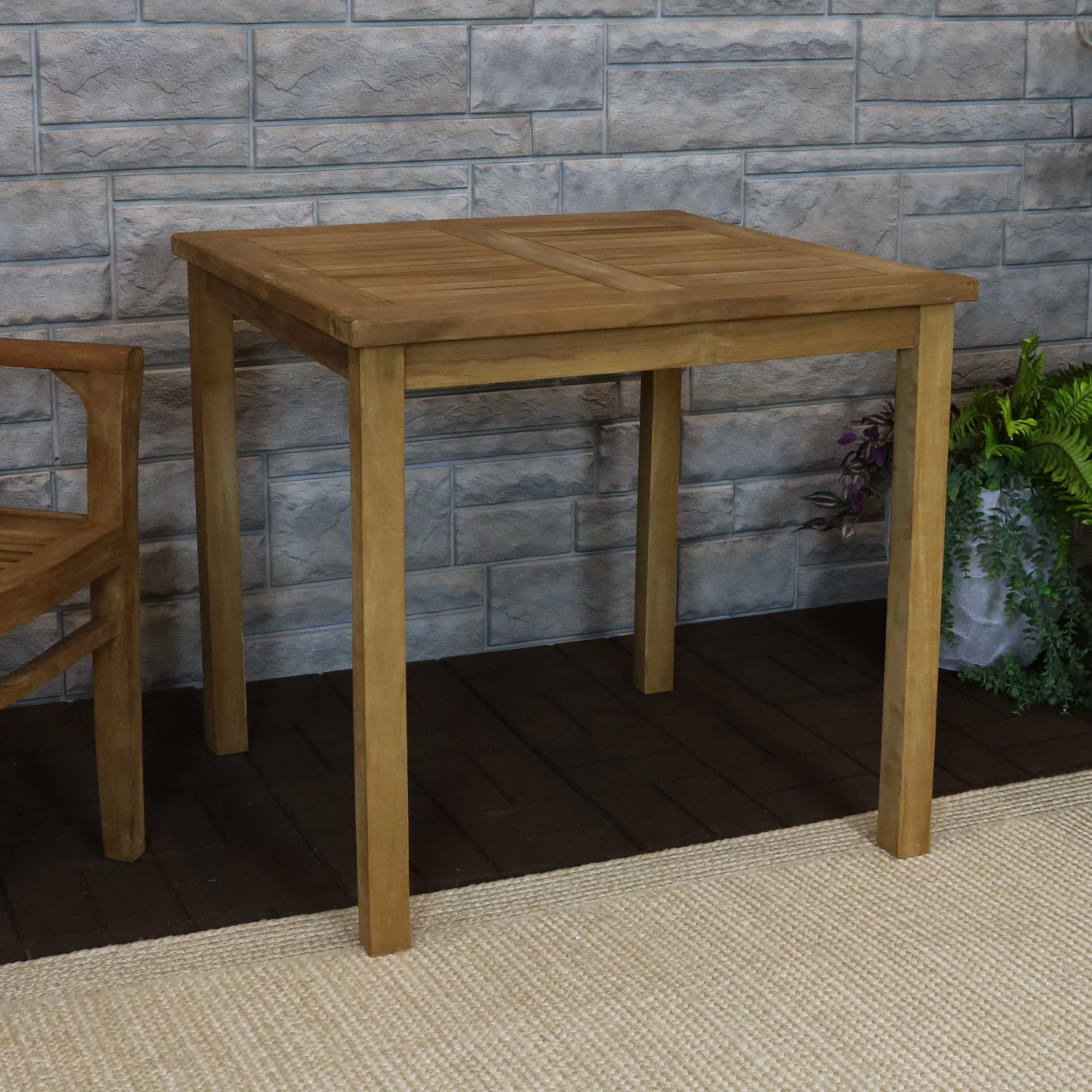 thumbnail video image 2 of Sunnydaze 31.5" Teak Square Outdoor Dining Table, 2 of 11