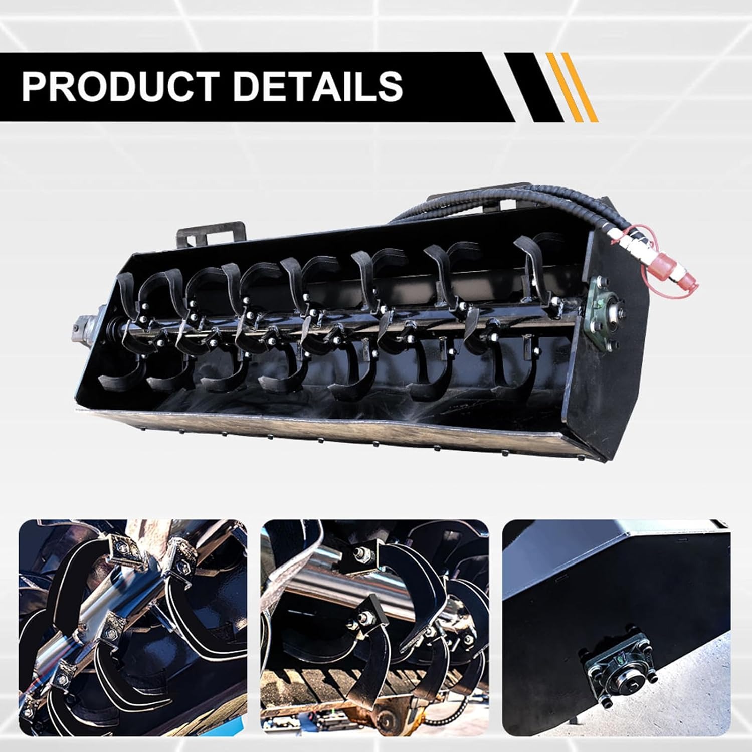 thumbnail video image 2 of MMS 57"Skid Steer Rotary Tiller Attachment, Heavy-Duty Bobcat Skid Steer Attachments, 6"Tilling Depth Attachment, Ideal for Landscaping and Agriculture, 2 of 11
