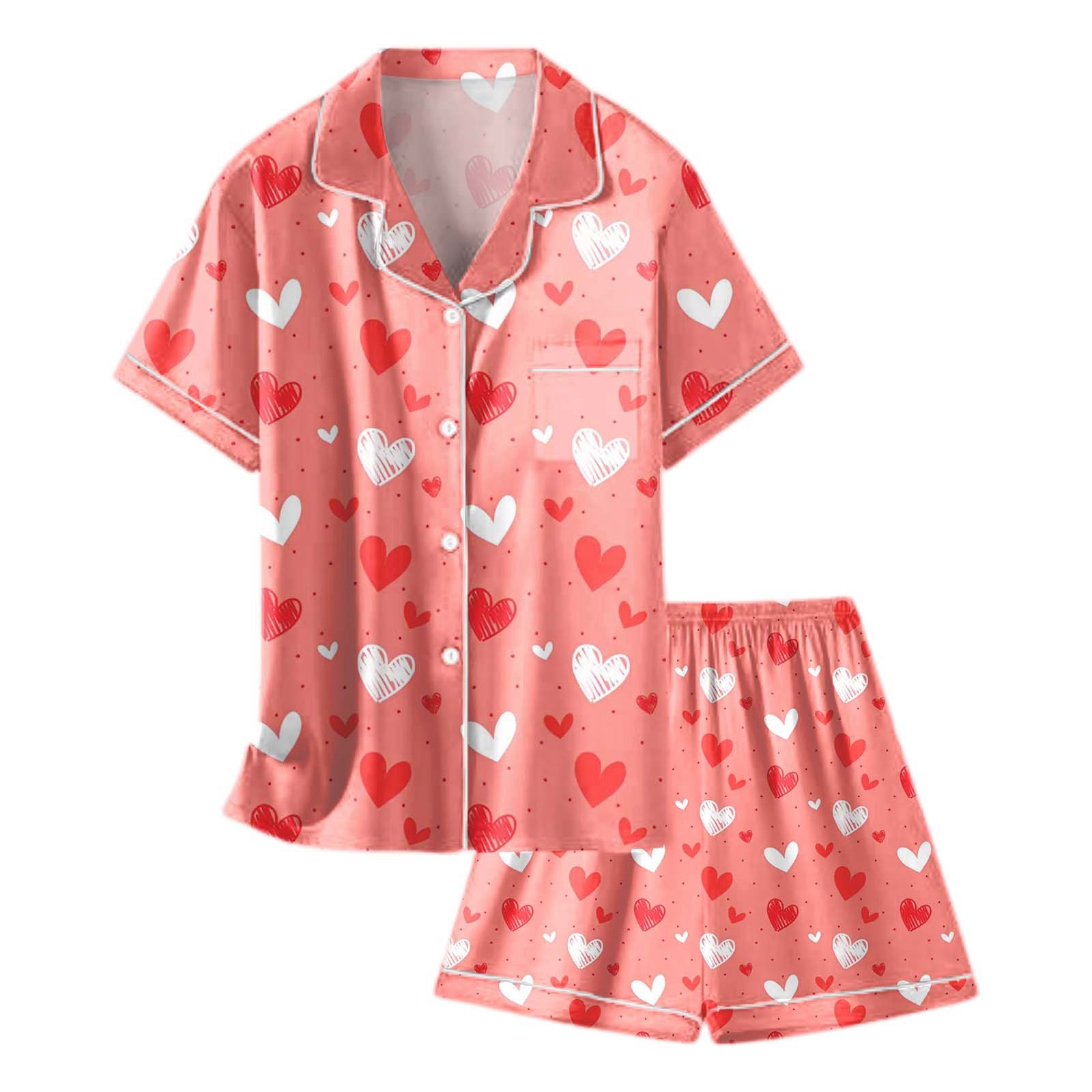 thumbnail video image 2 of YUEHUA Girls Pajamas Set Soft Silk Satin Pajamas 2 Piece Valentine's Day Short Sleeve Sleepwear Gifts for Kids Size 3-14 Years, Size 10-11 Years, 2 of 5