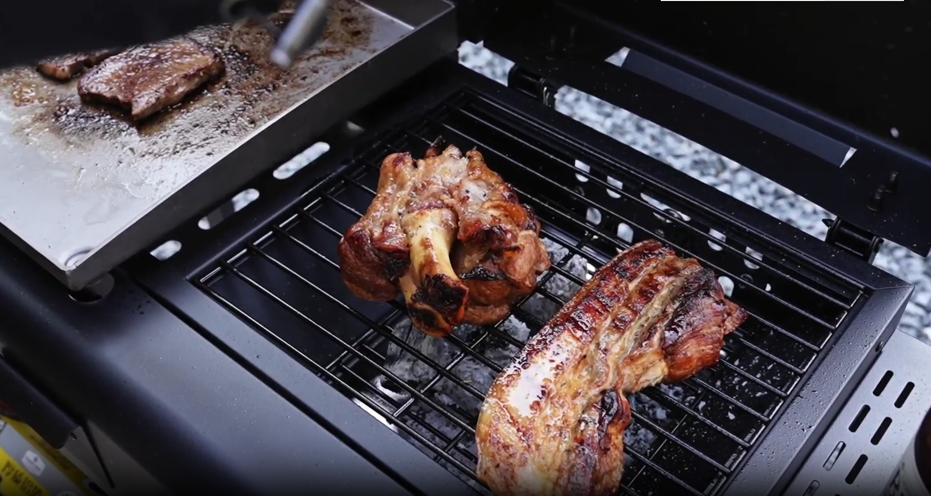 thumbnail video image 2 of SIXDAY Dual Fuel Charcoal and Propane Grill Combo with Dual Lids, 12000 BTU Outdoor BBQ Grill with 2 Side Shelves for Backyard Cooking, 2 of 8
