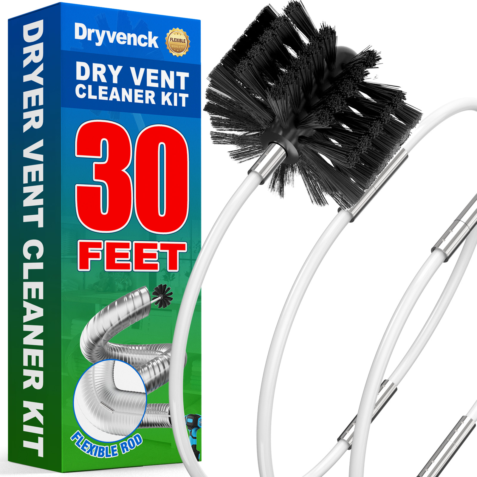 30FT Dryer Vent Cleaner Kit shops Lint Brush Drill Attachment Duct Cleaning Tool Snake