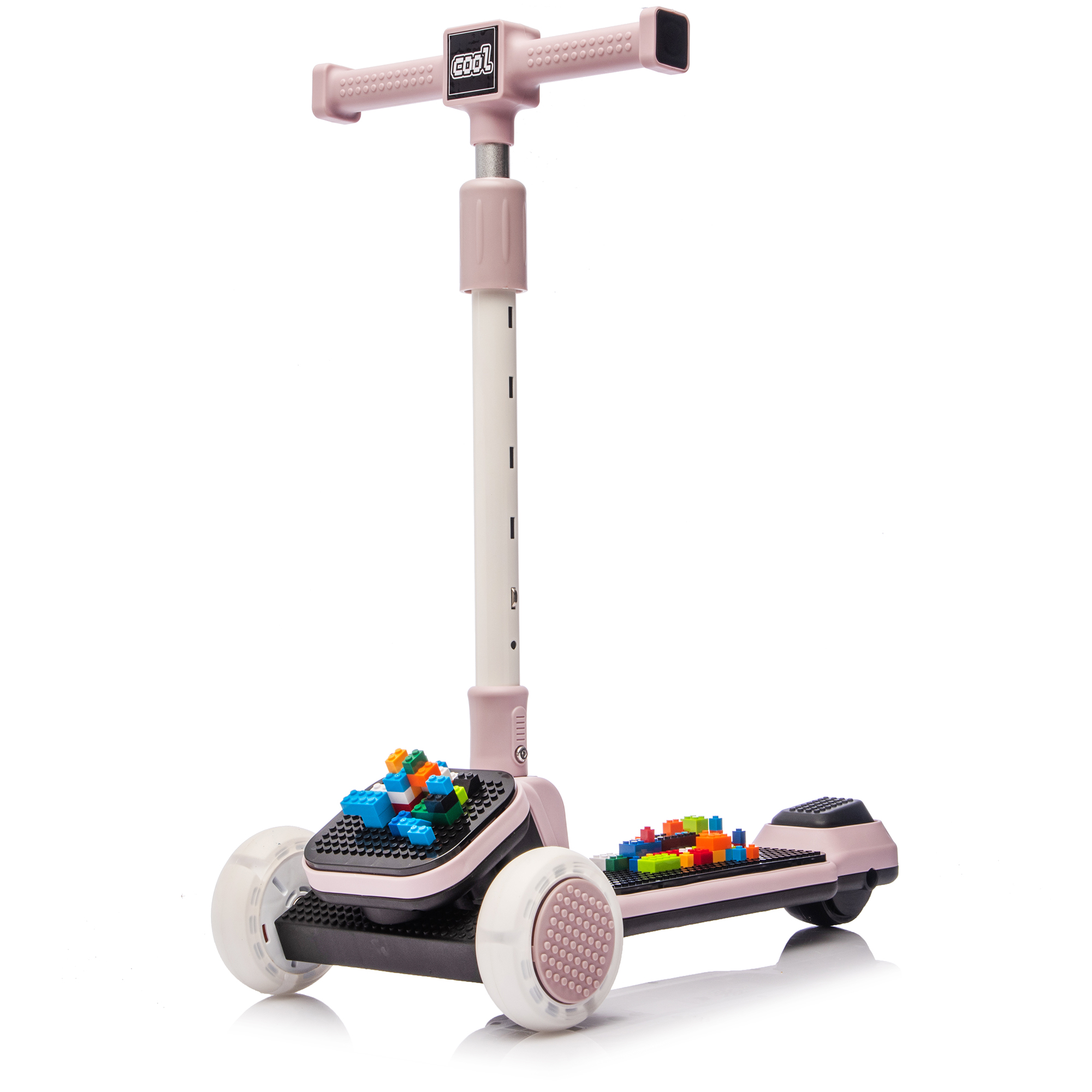 thumbnail video image 2 of iYofe Kids Scooter, Folding Kick Scooter for Kids Boys Girls Ages 3-9, 3 Wheel Scooter for Kids with Music, PU Flash Wheels, Adjustable Handlebar, One Touch Foot Brake, Buildable Blocks, Purple, 2 of 14