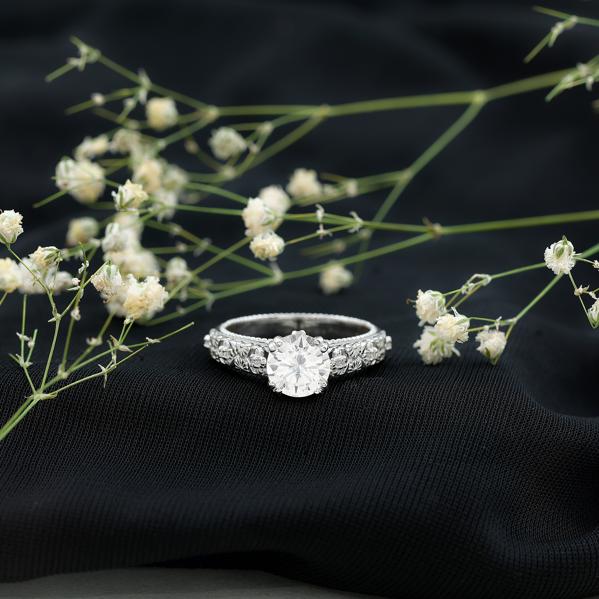 thumbnail video image 2 of Rosec Jewels Certified Moissanite Solitaire Engagement Ring 2 Carat - Vintage Style Ring for Women - 8 mm (D-VS1 Quality), 925 Sterling Silver, US 4.00, 2 of 7