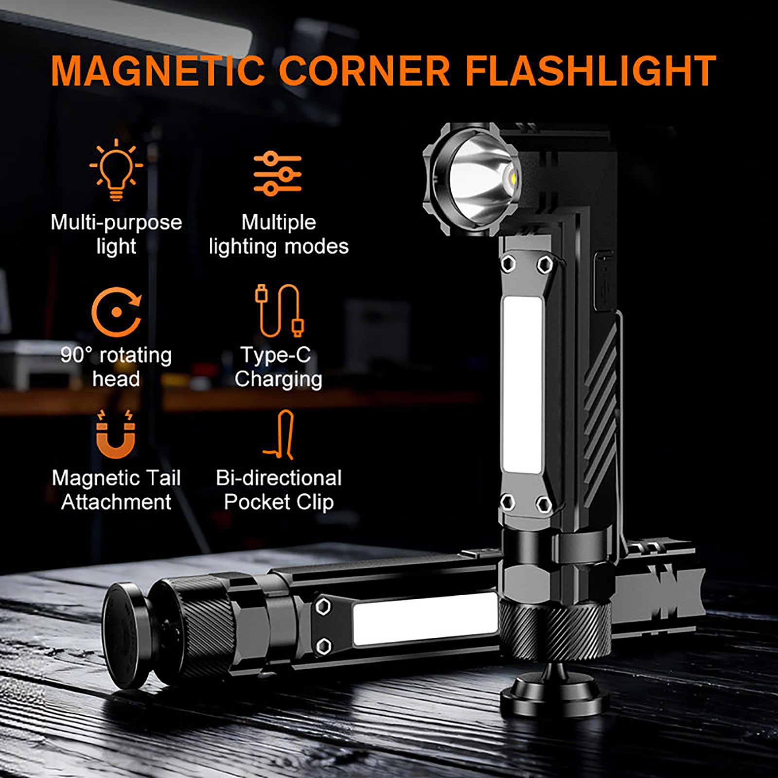 Powerful Magnetic Flashlight, High Lumen | Rechargeable, 5 Light Modes ...