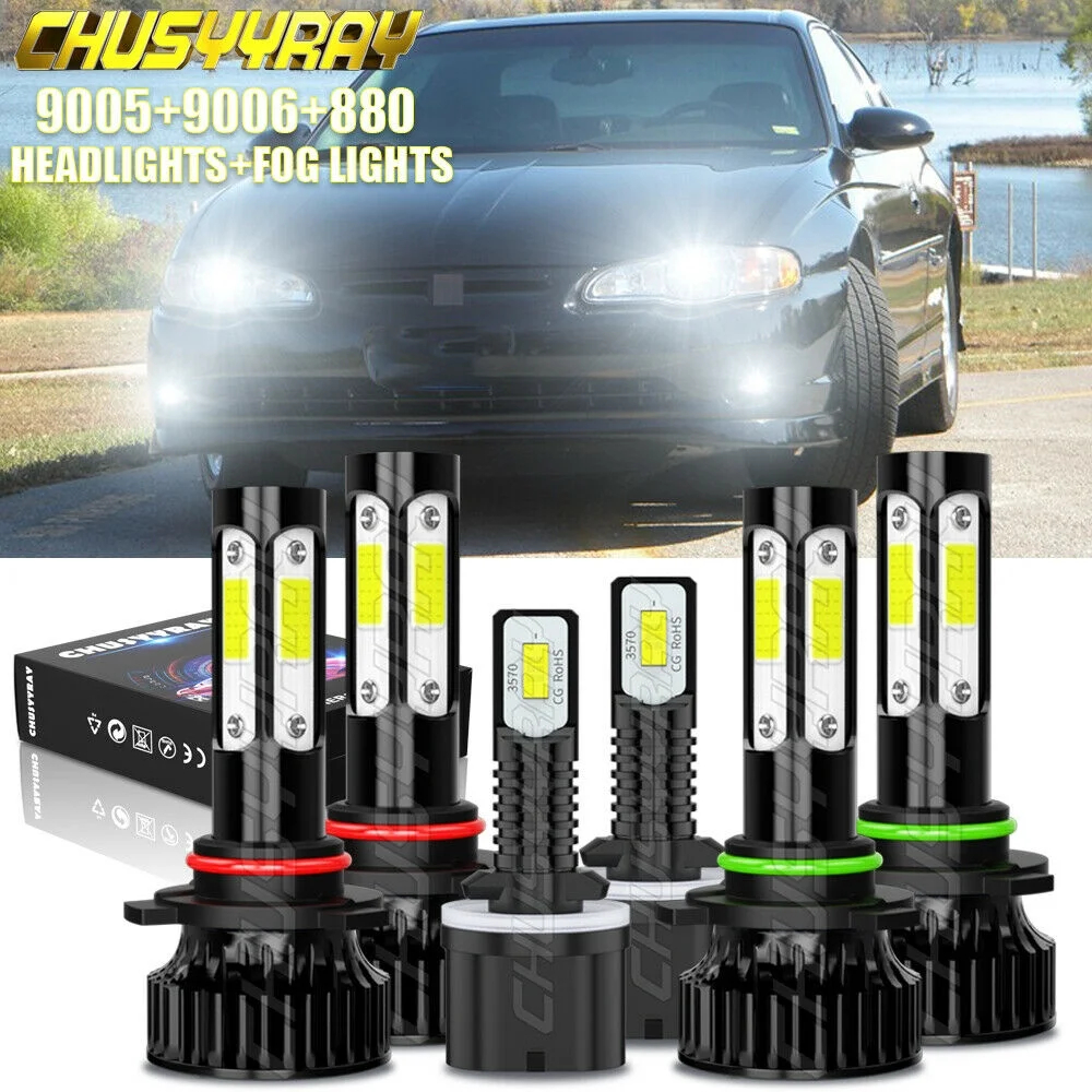 thumbnail video image 2 of For Chevy Monte Carlo 2000-2005 Front LED Headlights Fog Light Bulbs Kit 6000K, 2 of 13