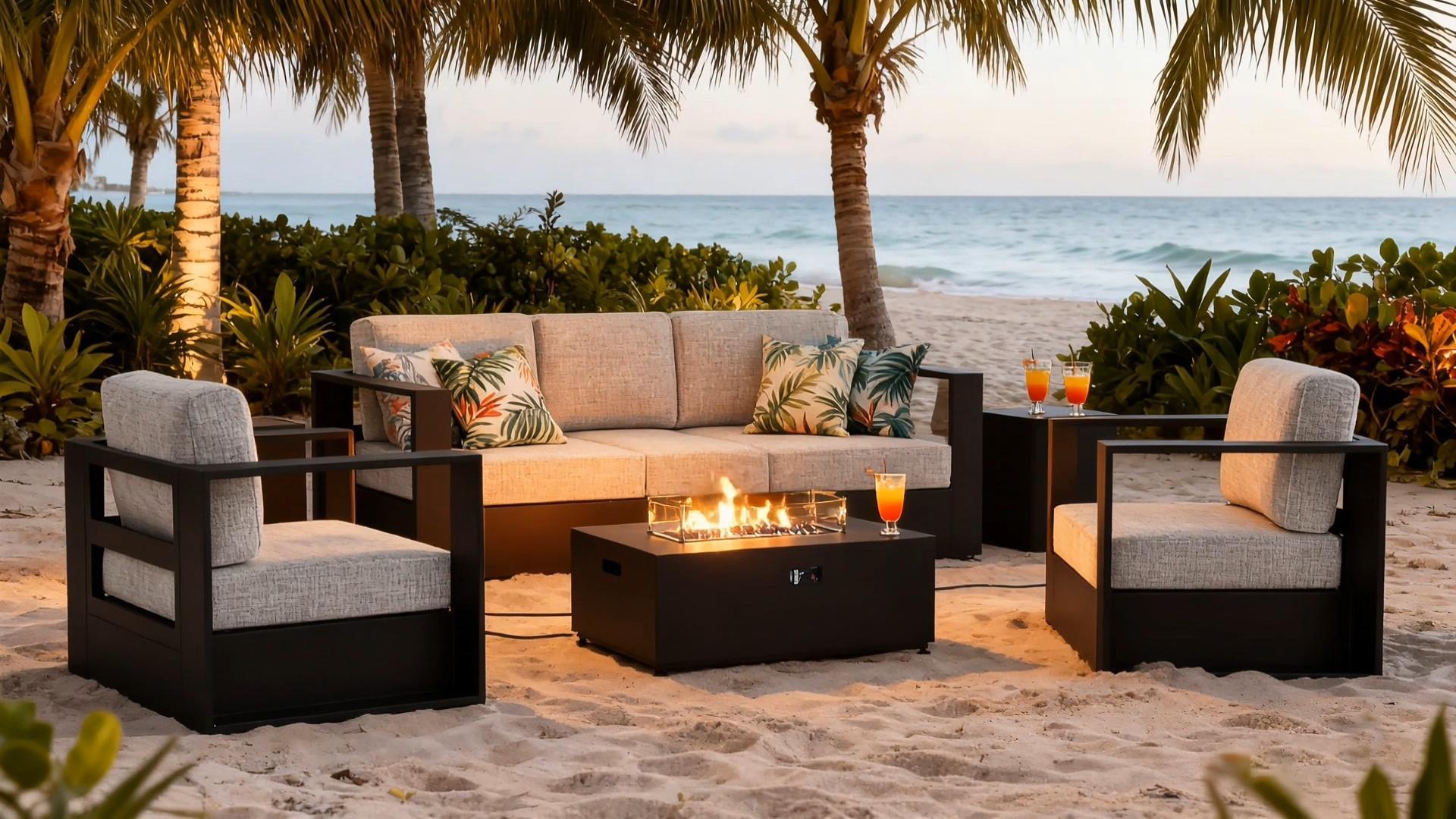 thumbnail video image 2 of LayinSun Oversized Aluminum Outdoor Furniture Set, 5 Piece Patio Sofa Sets with Fire Pit Table, Deep Seating and Upgraded 6-inch Cushions for Porch, Balcony, Deck, 2 of 8