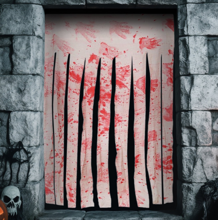 thumbnail video image 2 of Lockways 2PCS Halloween Bloody Doorway Curtain 39"x65" Blood Splatter Door Curtain Halloween Party Decoration, 2 of 9